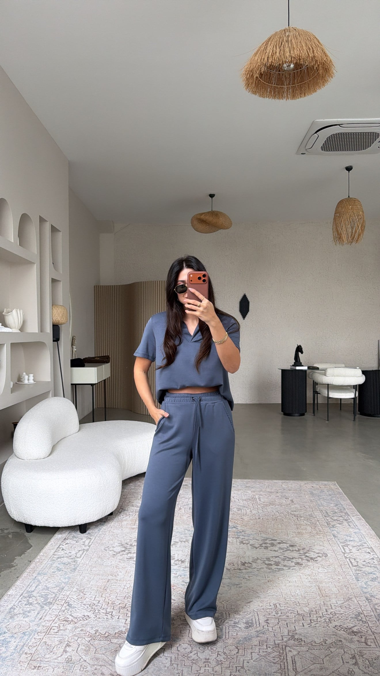 Antrasit Basic Modal Kumaş Yakalı Bol Paça Takım