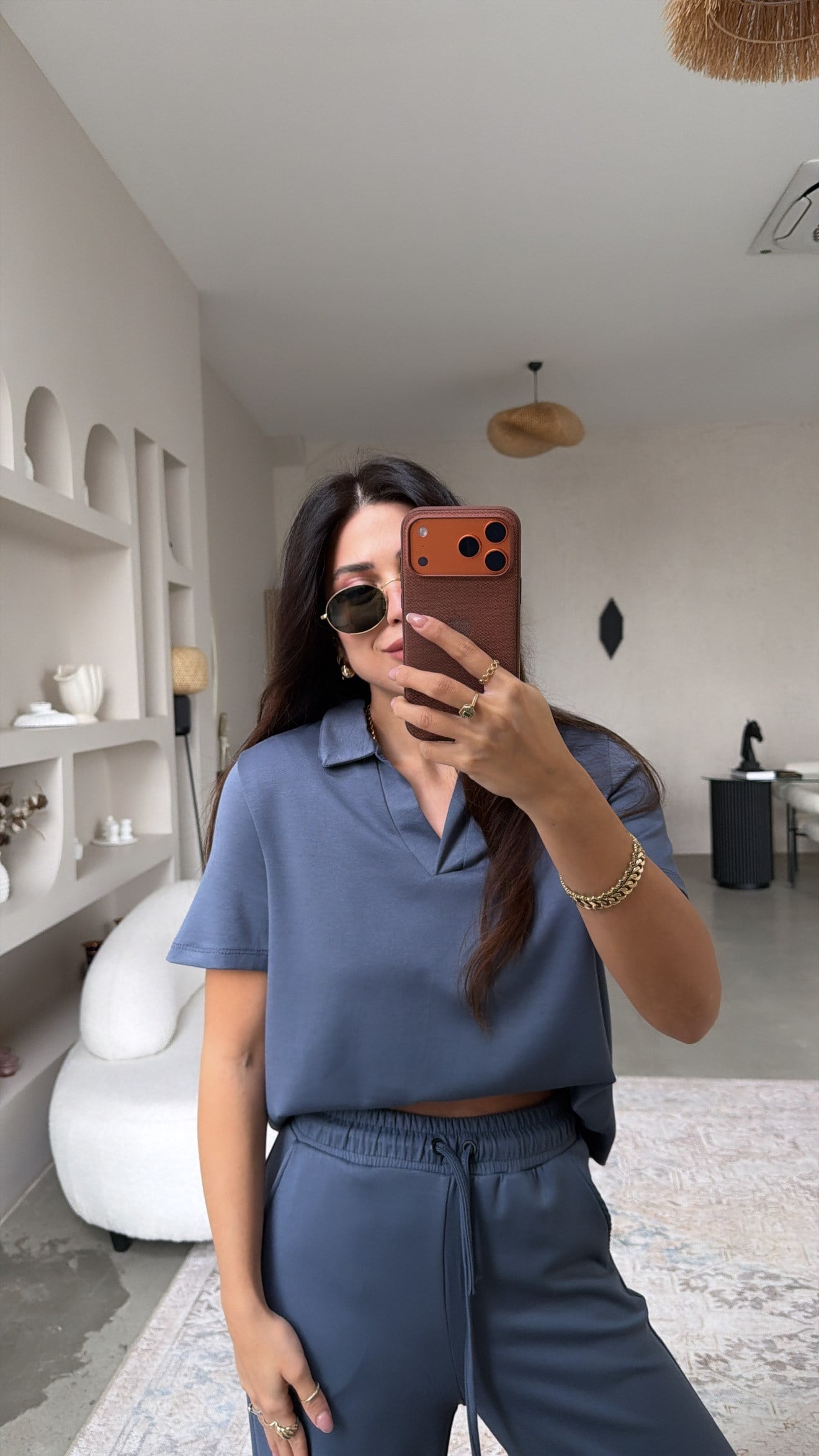 Antrasit Basic Modal Kumaş Yakalı Bol Paça Takım