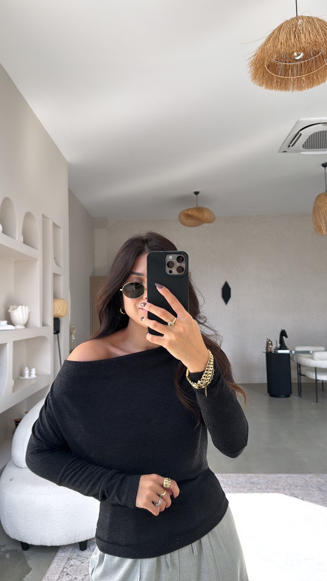 Antrasit Buzzy Omzu Açık Bluz