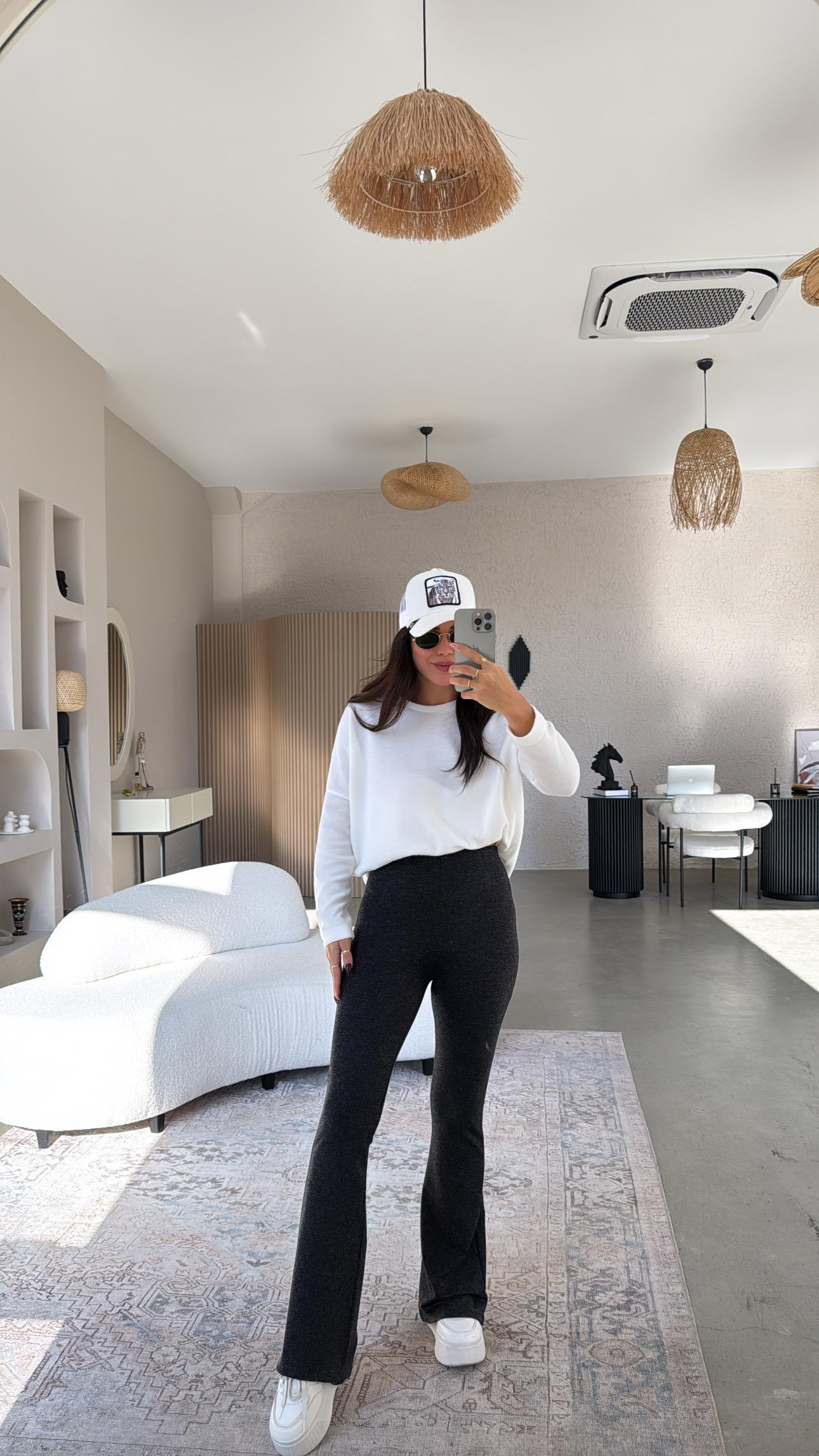 Antrasit Kırçıllı İspanyol Pamuklu Tayt