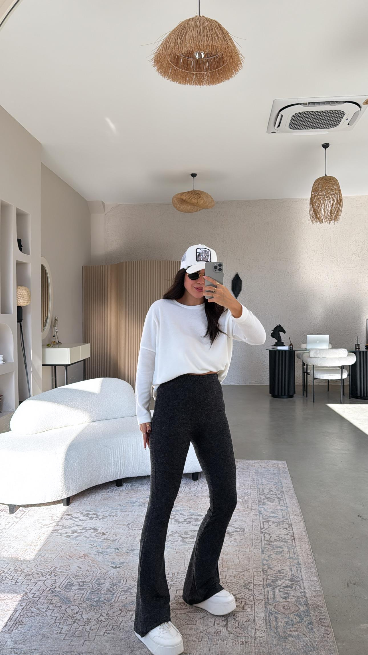 Antrasit Kırçıllı İspanyol Pamuklu Tayt