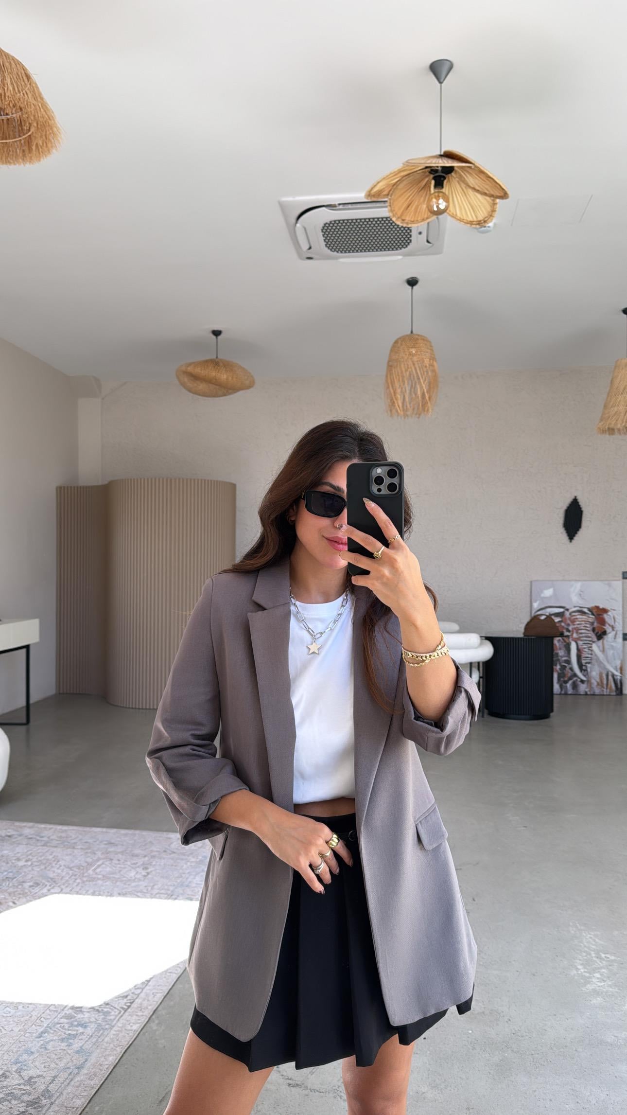 Antrasit Kolları Katlı Astarlı Ceket