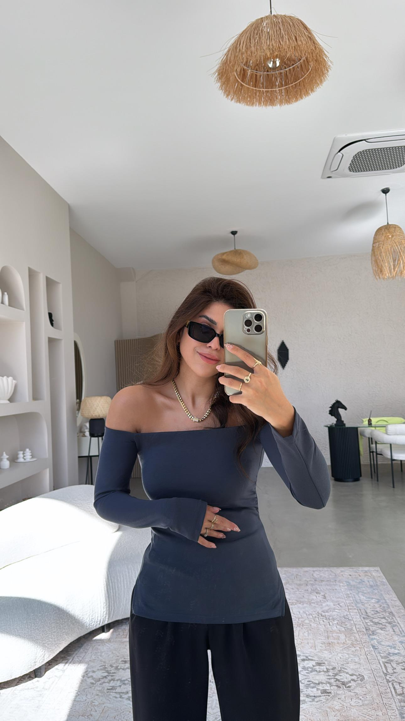 Antrasit Modal Drapeli Madonna Bluz