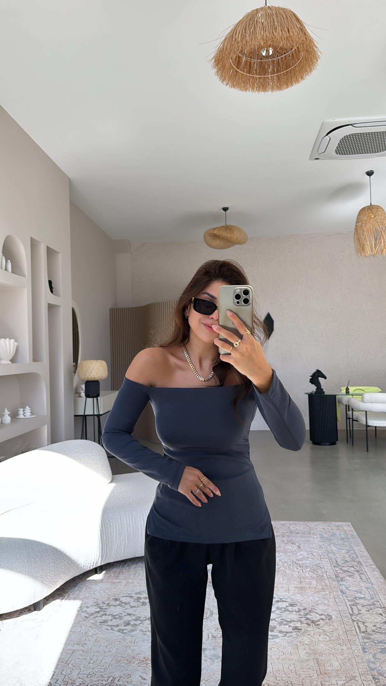 Antrasit Modal Drapeli Madonna Bluz