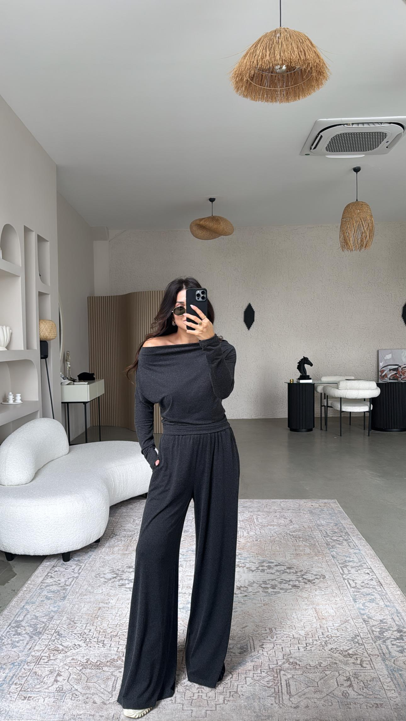 Antrasit Örme Kayık Yaka Takım