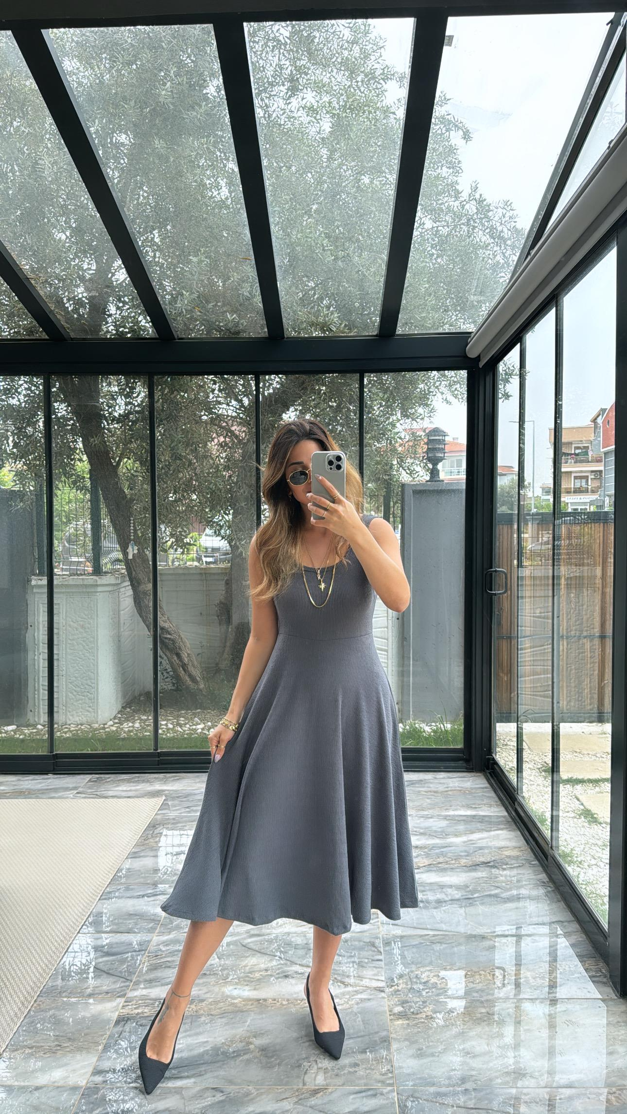 Antrasit Özel Üretim Kaşkorse Basic Elbise