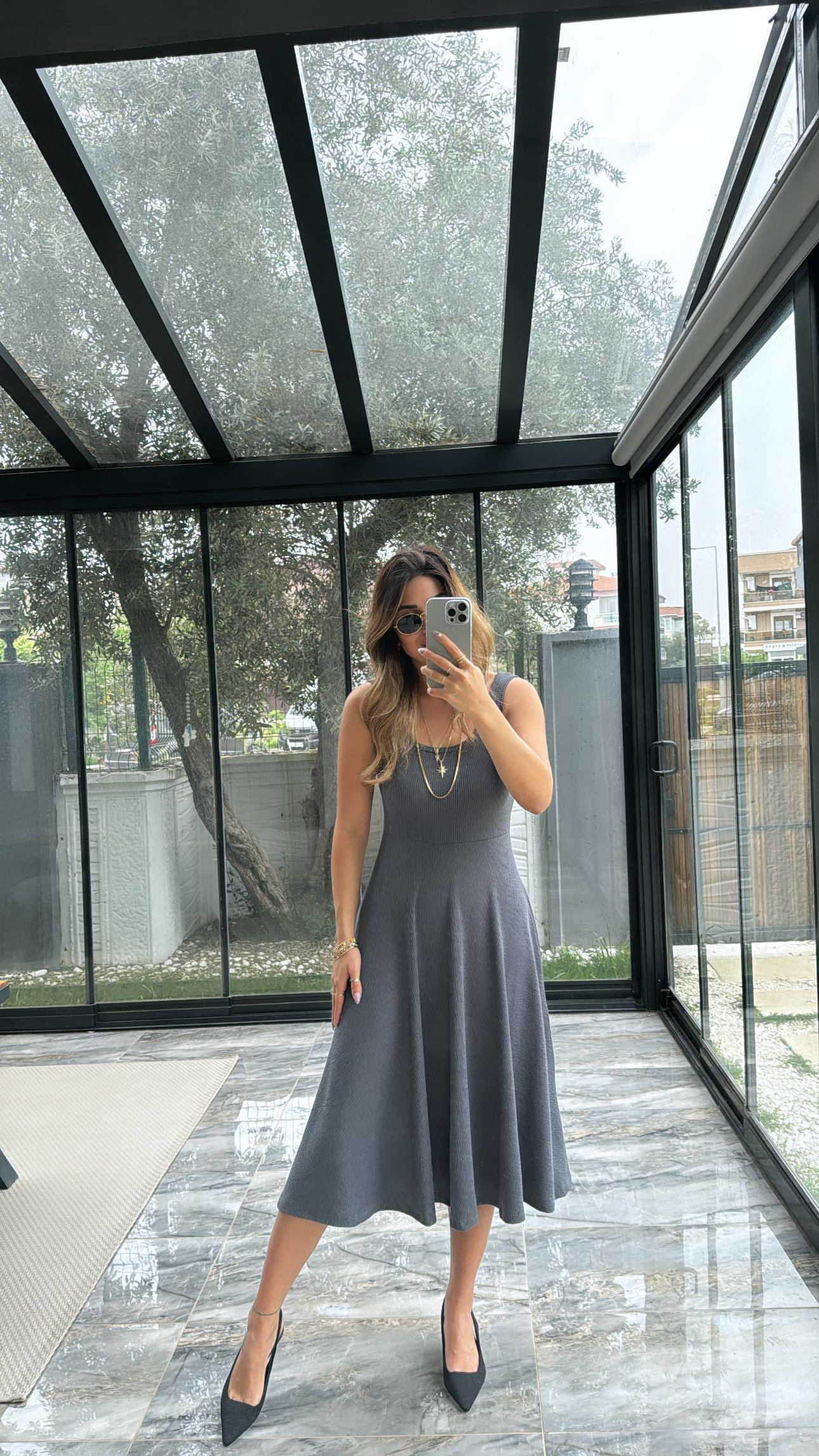 Antrasit Özel Üretim Kaşkorse Basic Elbise