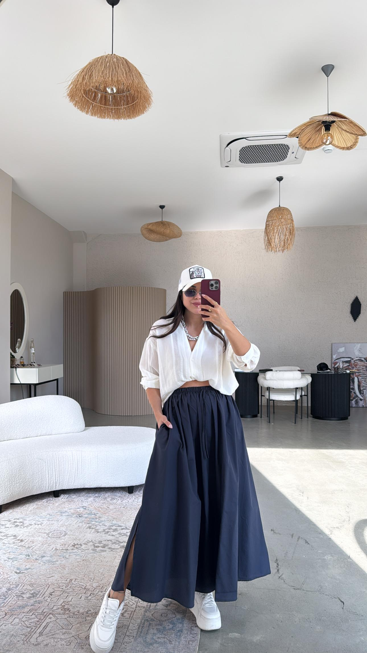 Antrasit Poplin Maxi Etek