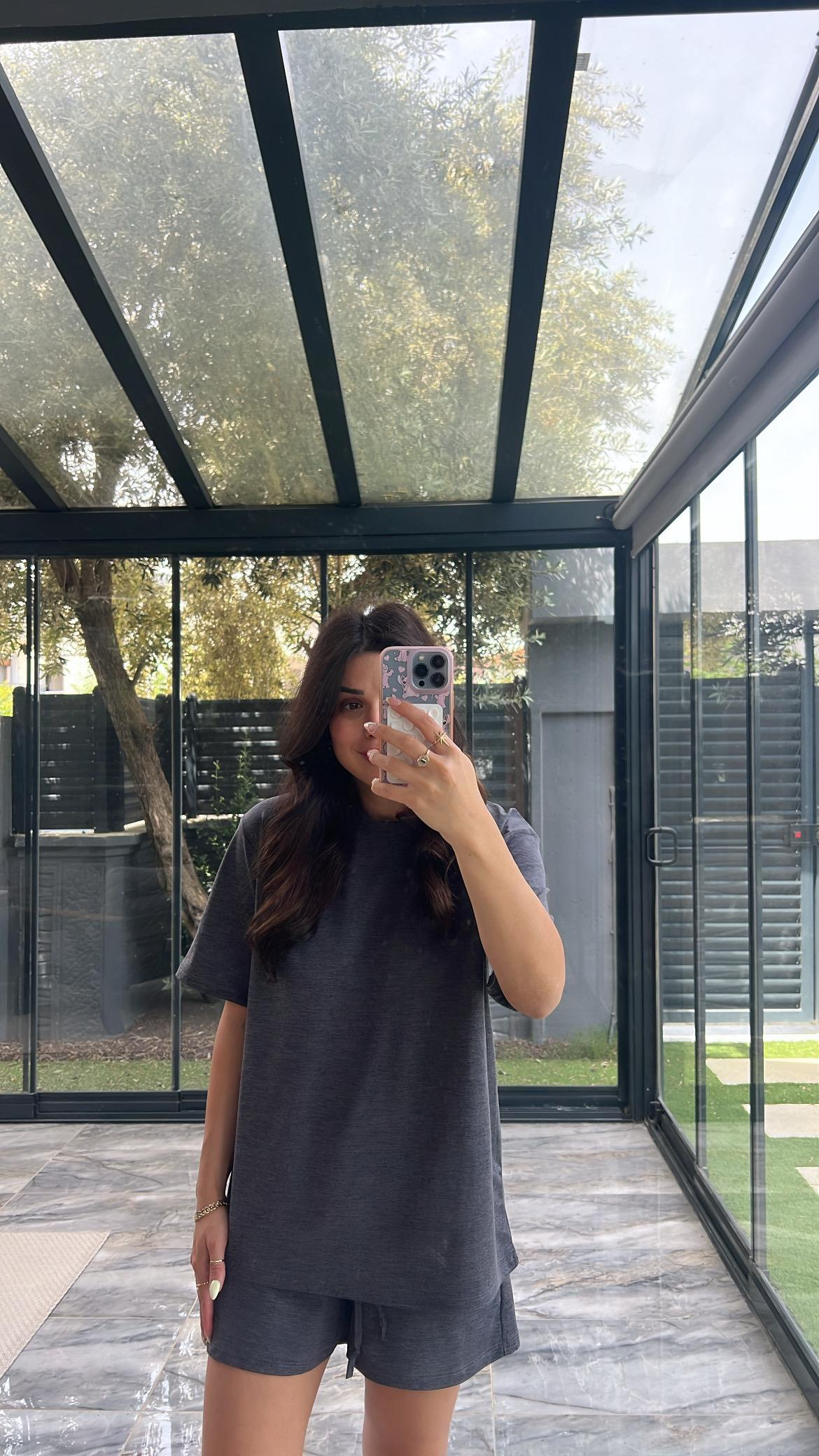 Antrasit Şort Tshirt Basic Takım