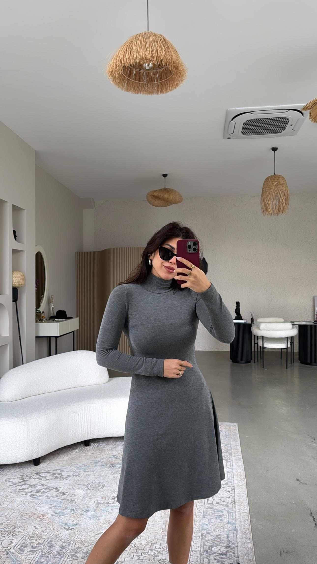 Antrasit Triko Balıkçı Elbise