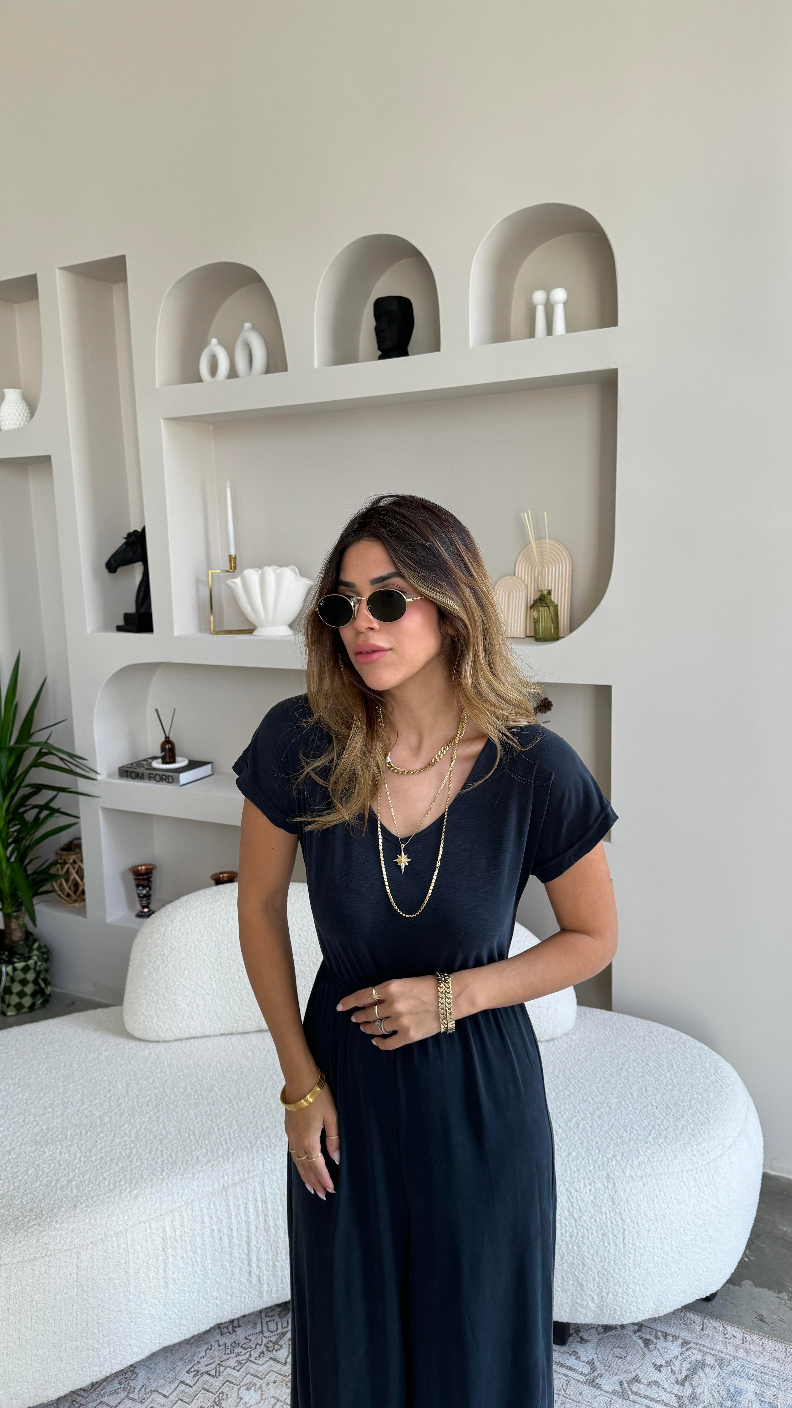 Antrasit V Yaka Beli Lastikli Tulum