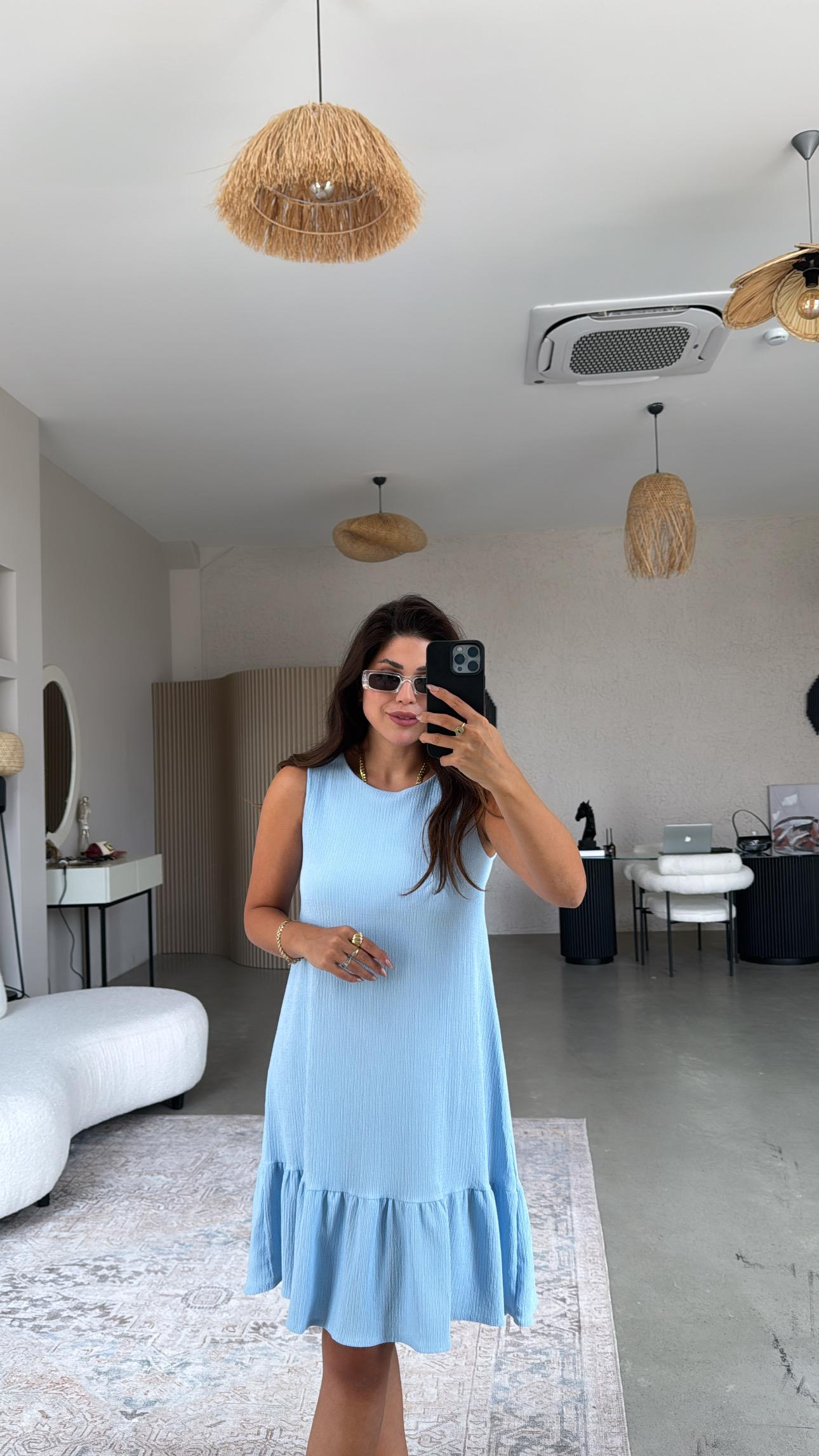 Bebe Mavi Altı Volanlı Bürümcük Elbise