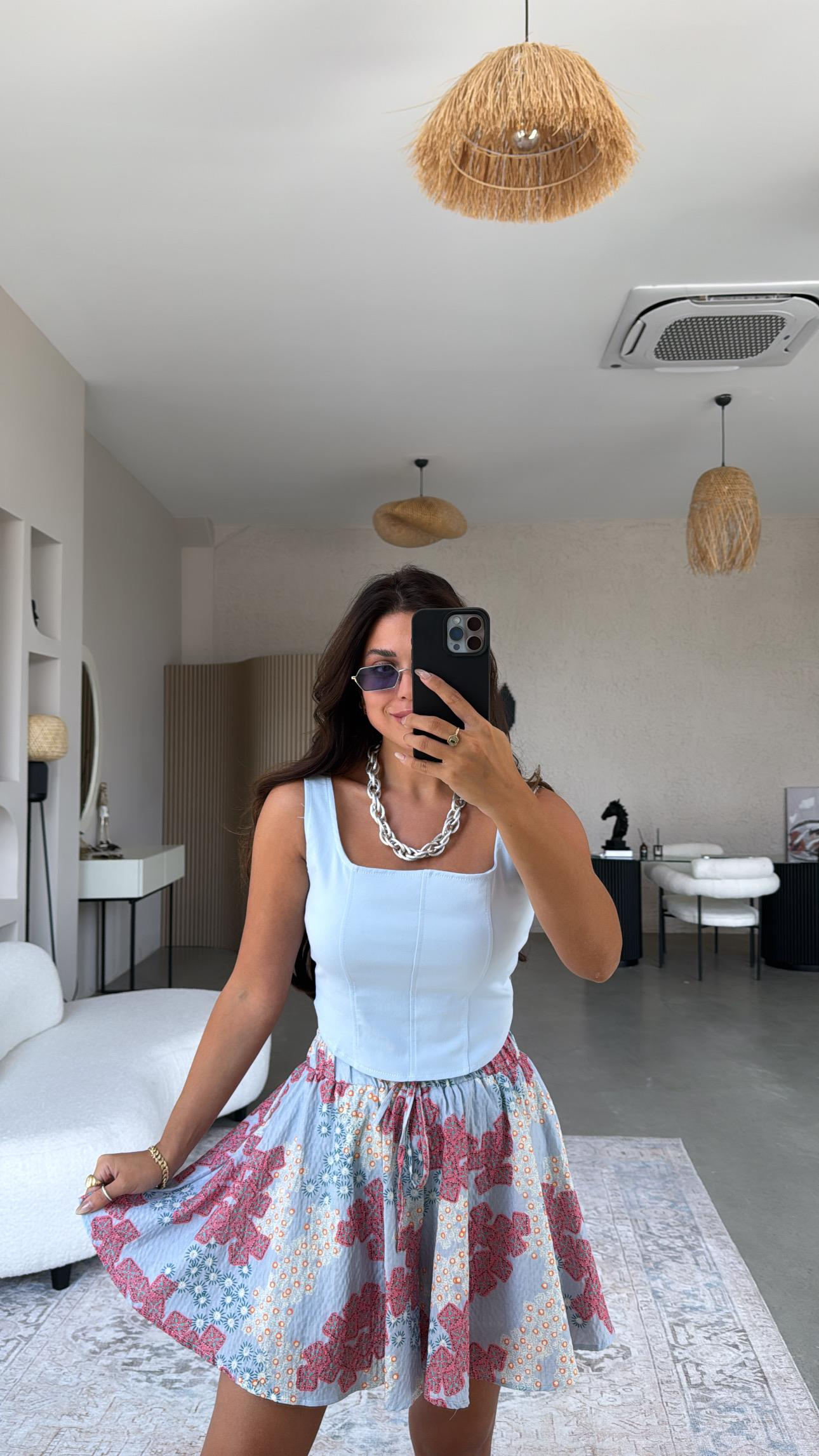 Bebe Mavi Desenli Kiloş Şort