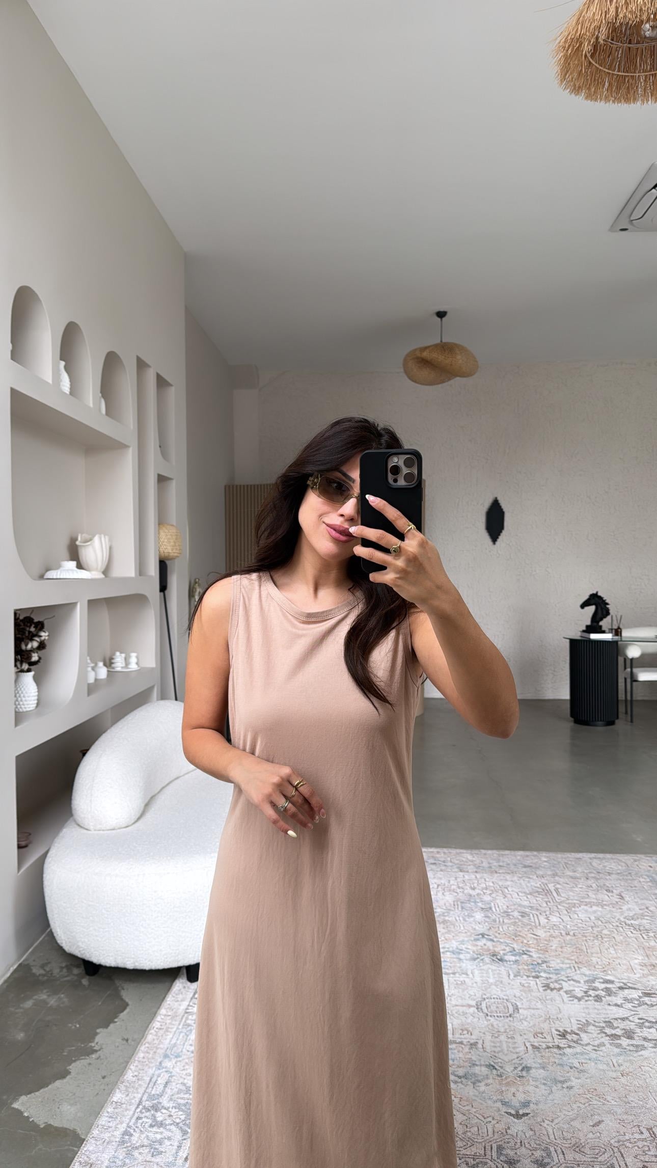Bej Basic Midi Elbise