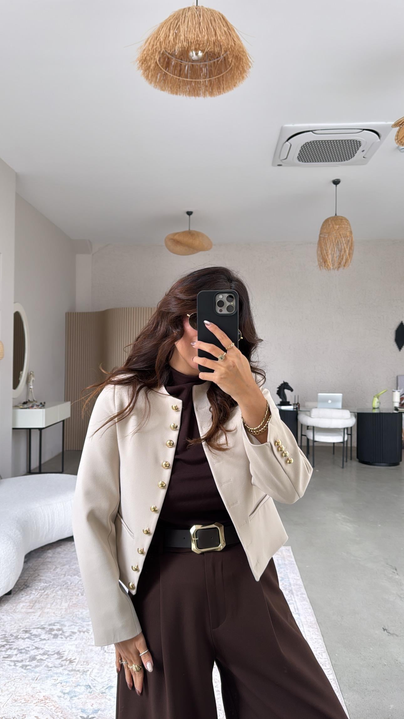 Bej Gold Düğmeli ZR Model Premium Ceket