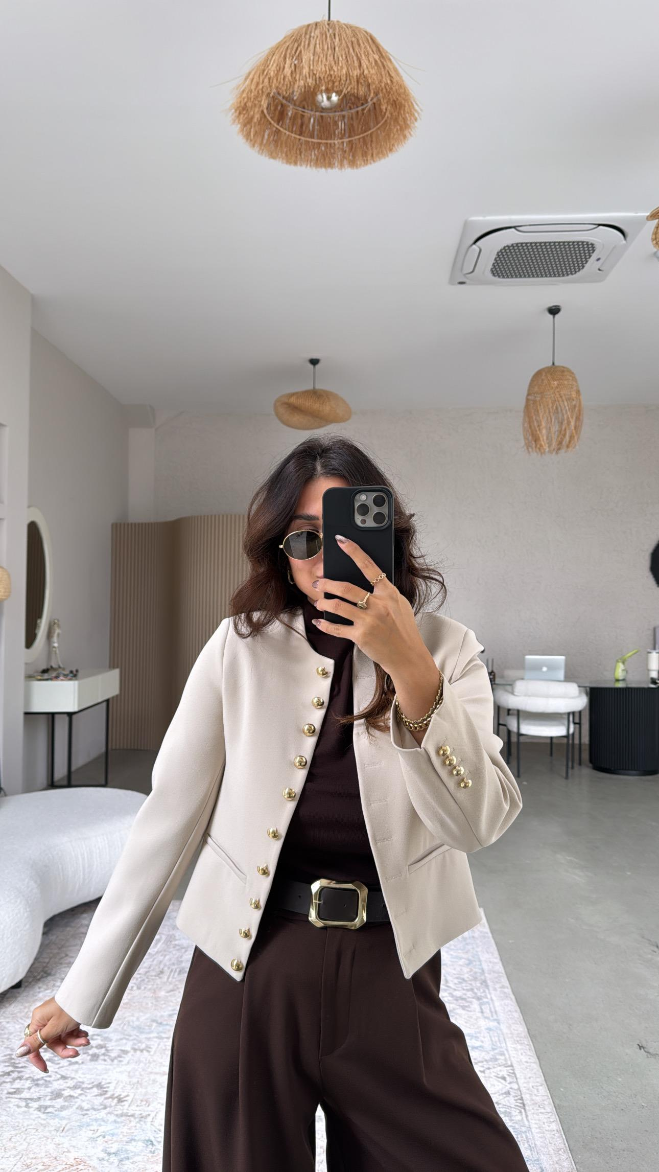 Bej Gold Düğmeli ZR Model Premium Ceket