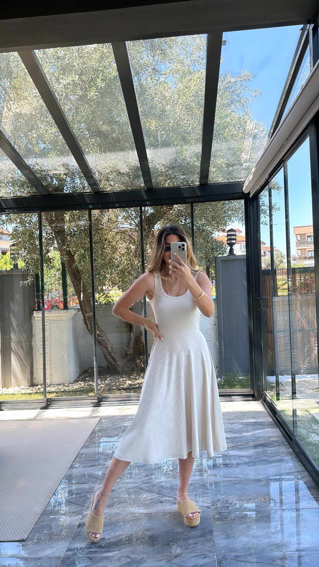Bej Özel Üretim Kaşkorse Basic Elbise