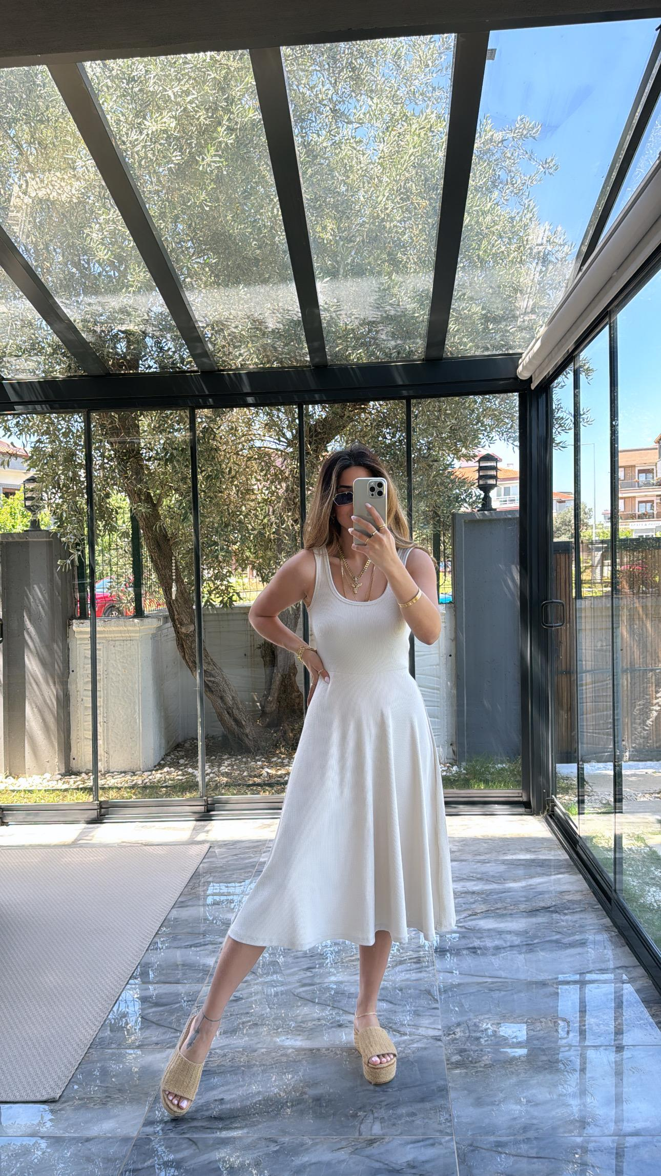 Bej Özel Üretim Kaşkorse Basic Elbise