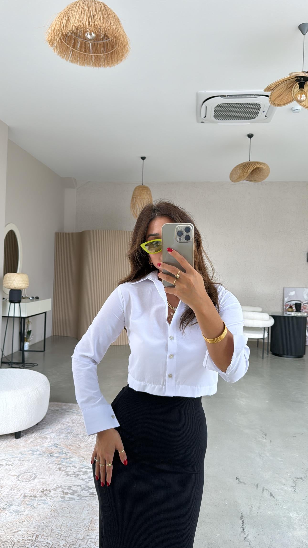 Beyaz Basic Crop Gömlek