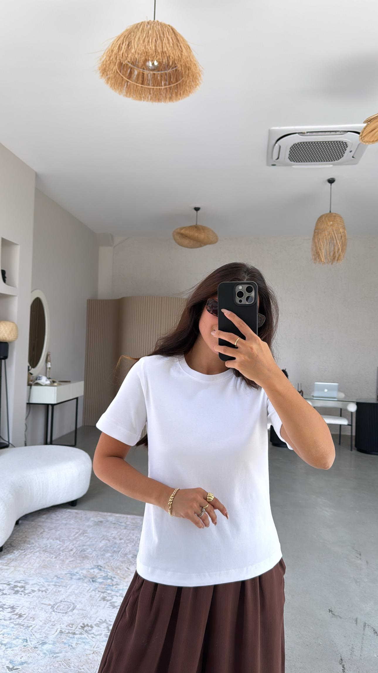 Beyaz Dlv Basic Pamuk Tshirt