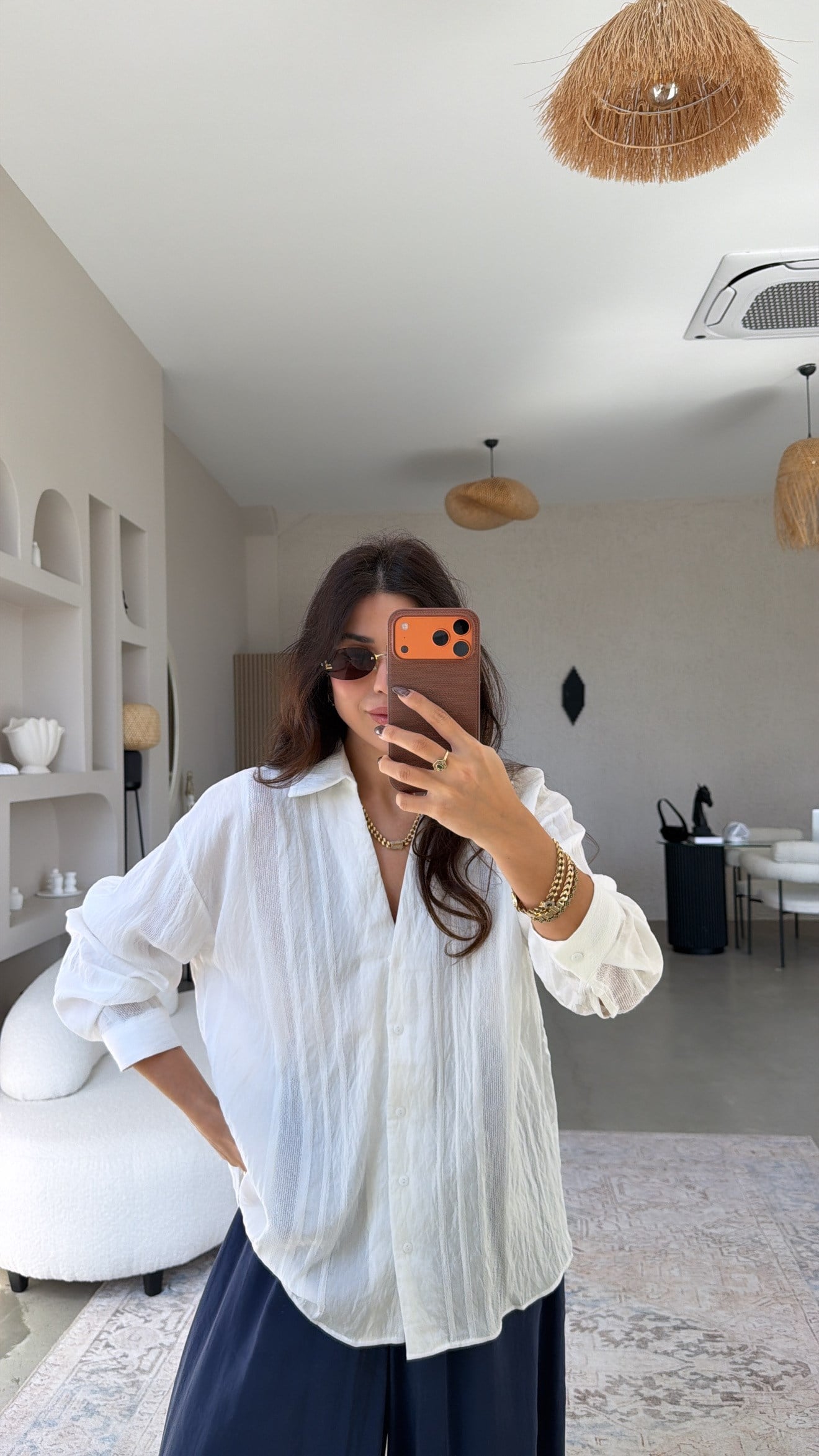 Beyaz Dokulu Premium Gömlek