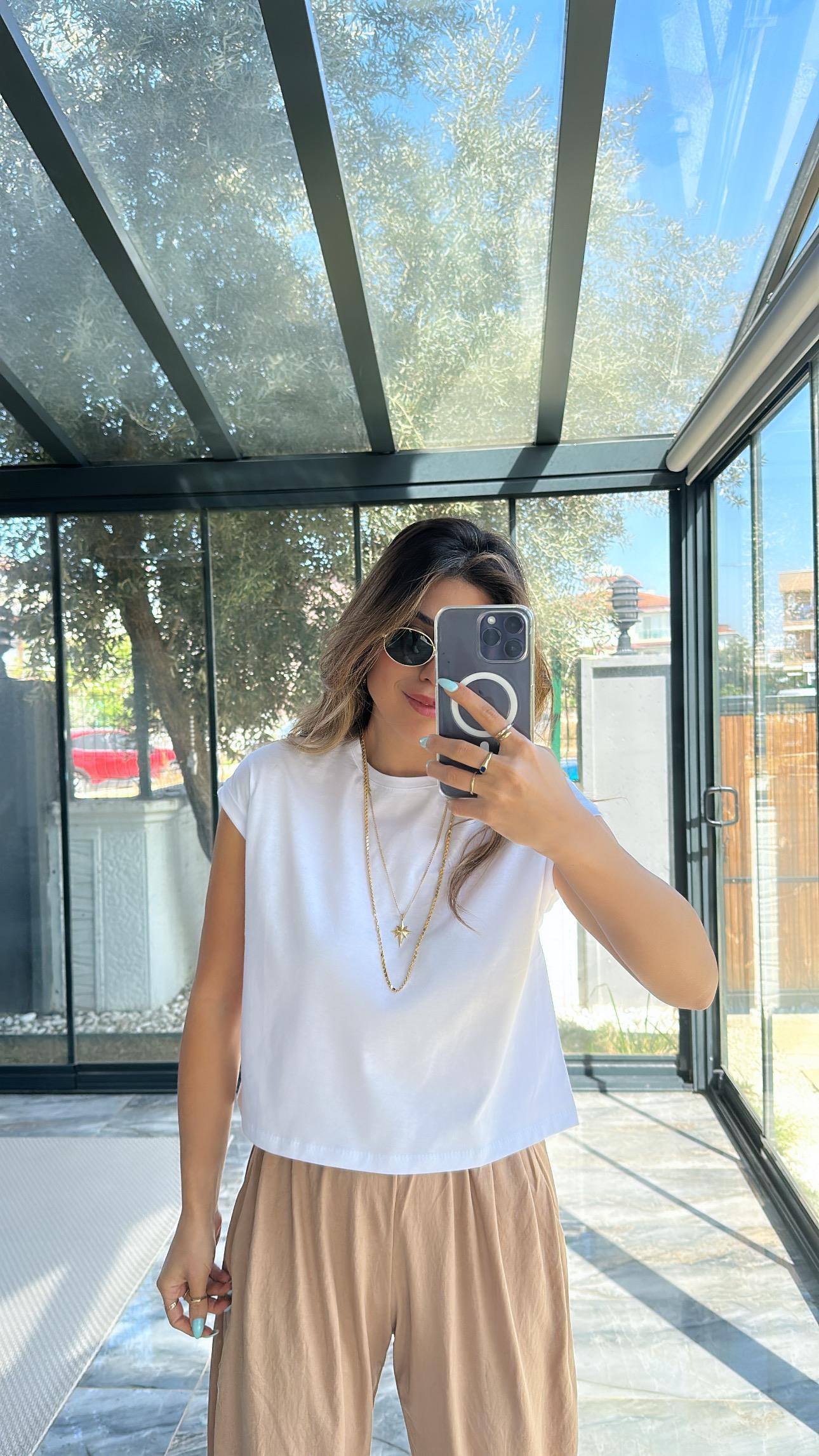 Beyaz Duble Kol Basic Tshirt