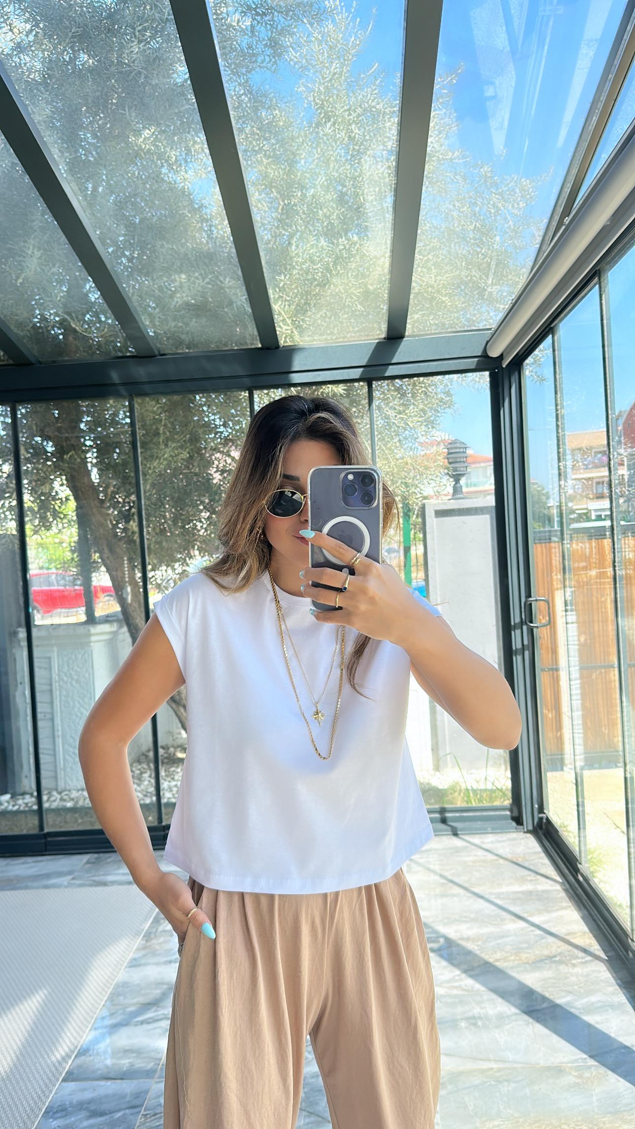 Beyaz Duble Kol Basic Tshirt