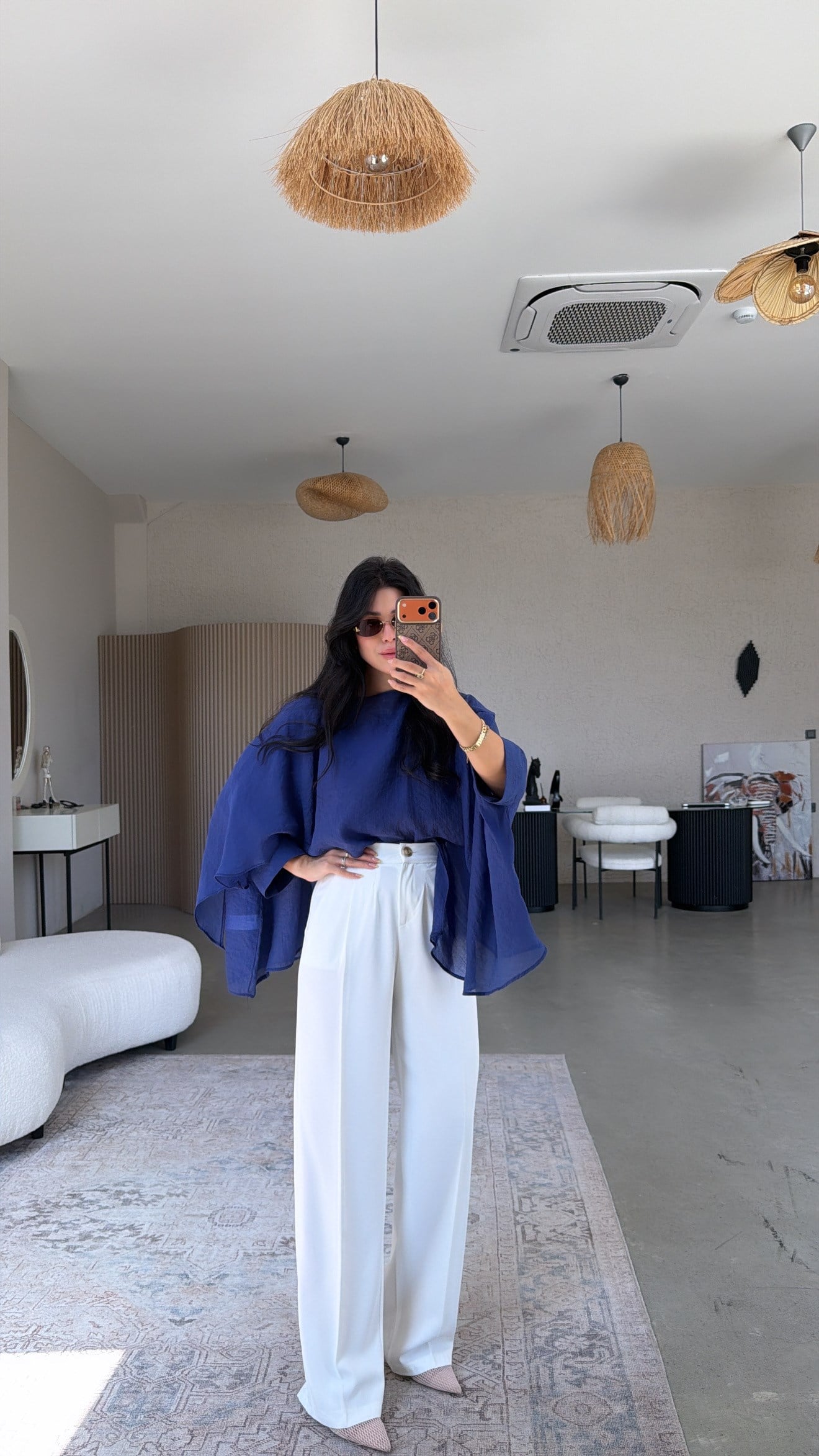 Beyaz Gold Düğmeli Premium Pantolon