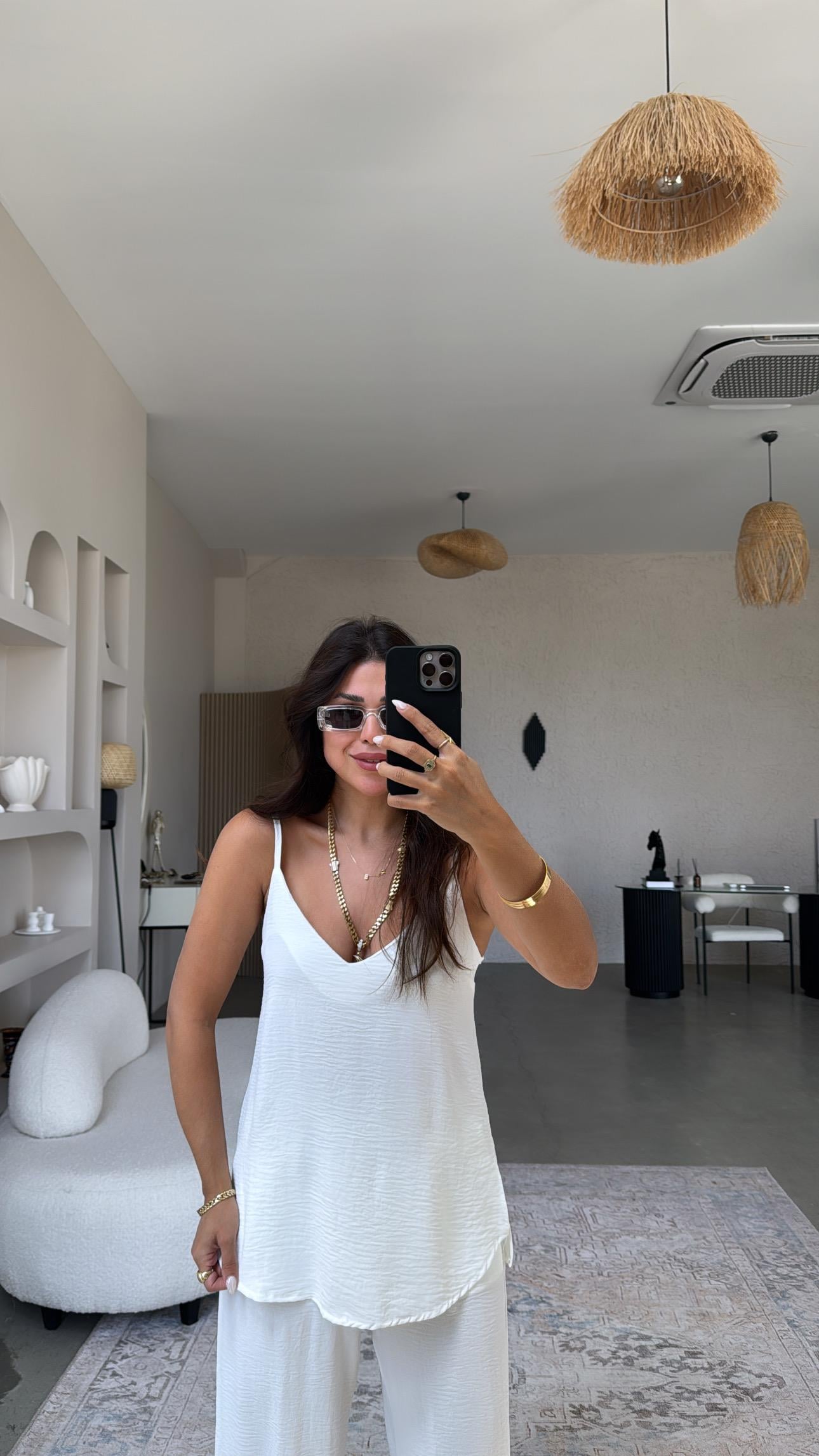 Beyaz İp Askılı Basic Tiril Takım