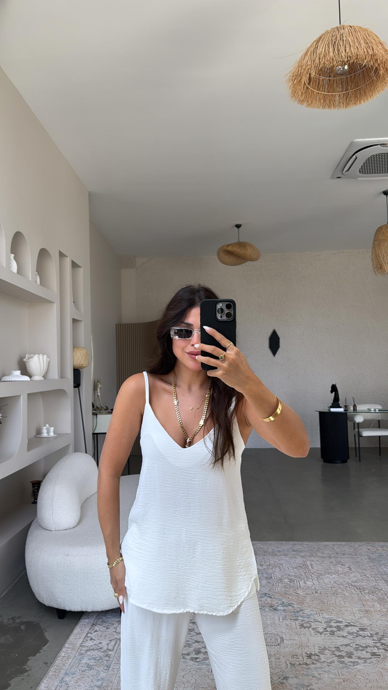 Beyaz İp Askılı Basic Tiril Takım