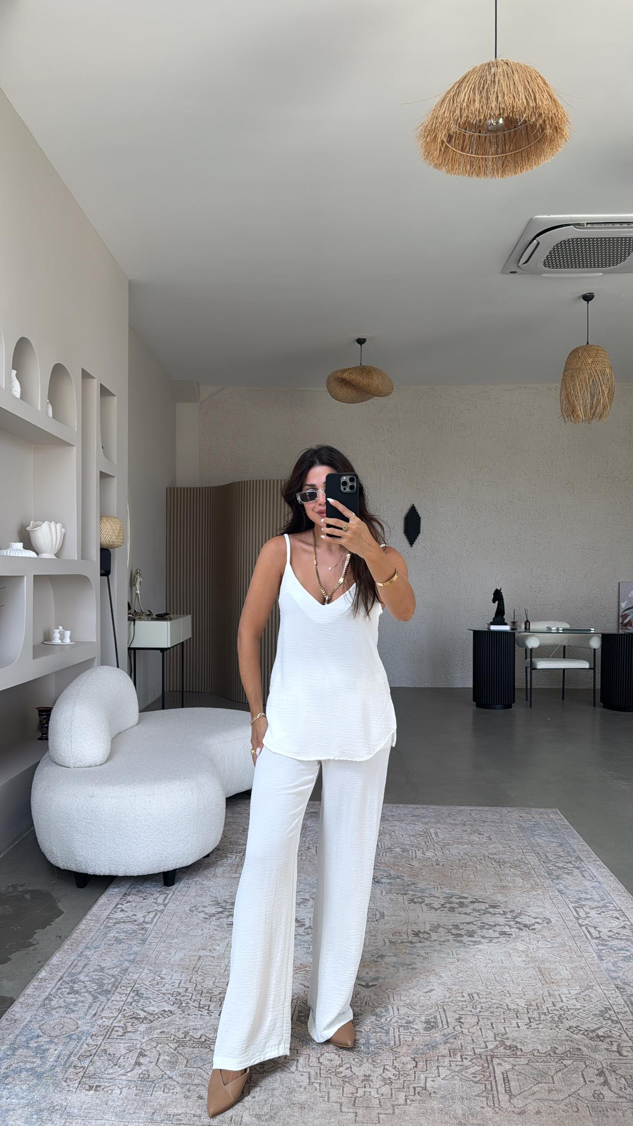 Beyaz İp Askılı Basic Tiril Takım