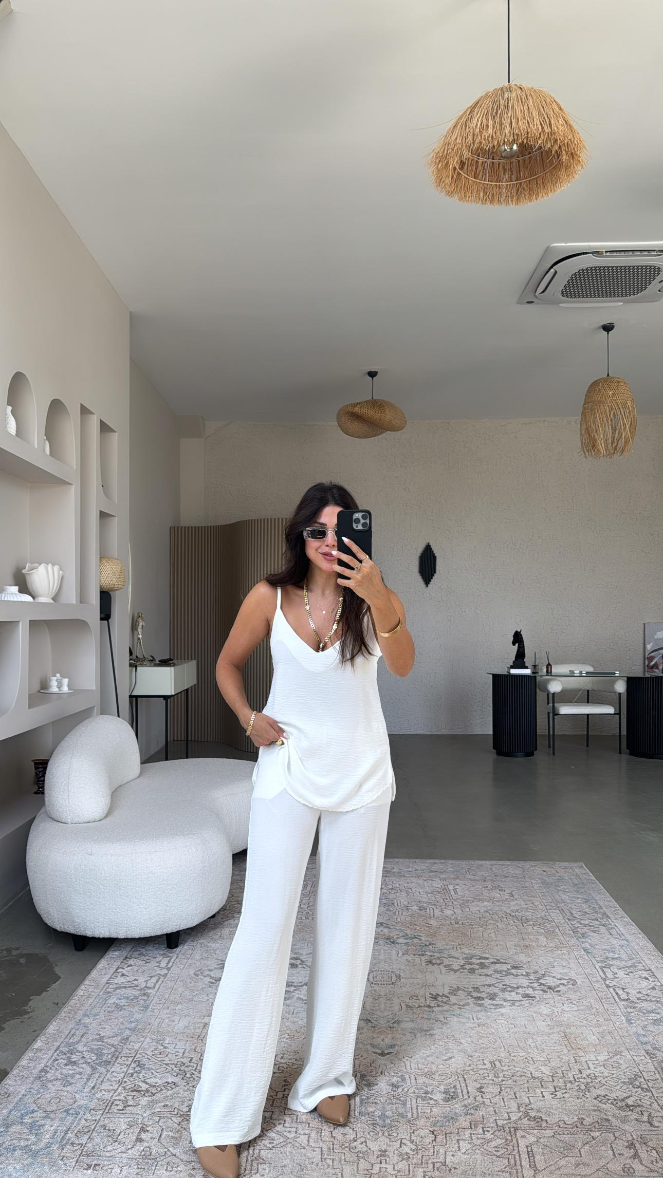 Beyaz İp Askılı Basic Tiril Takım