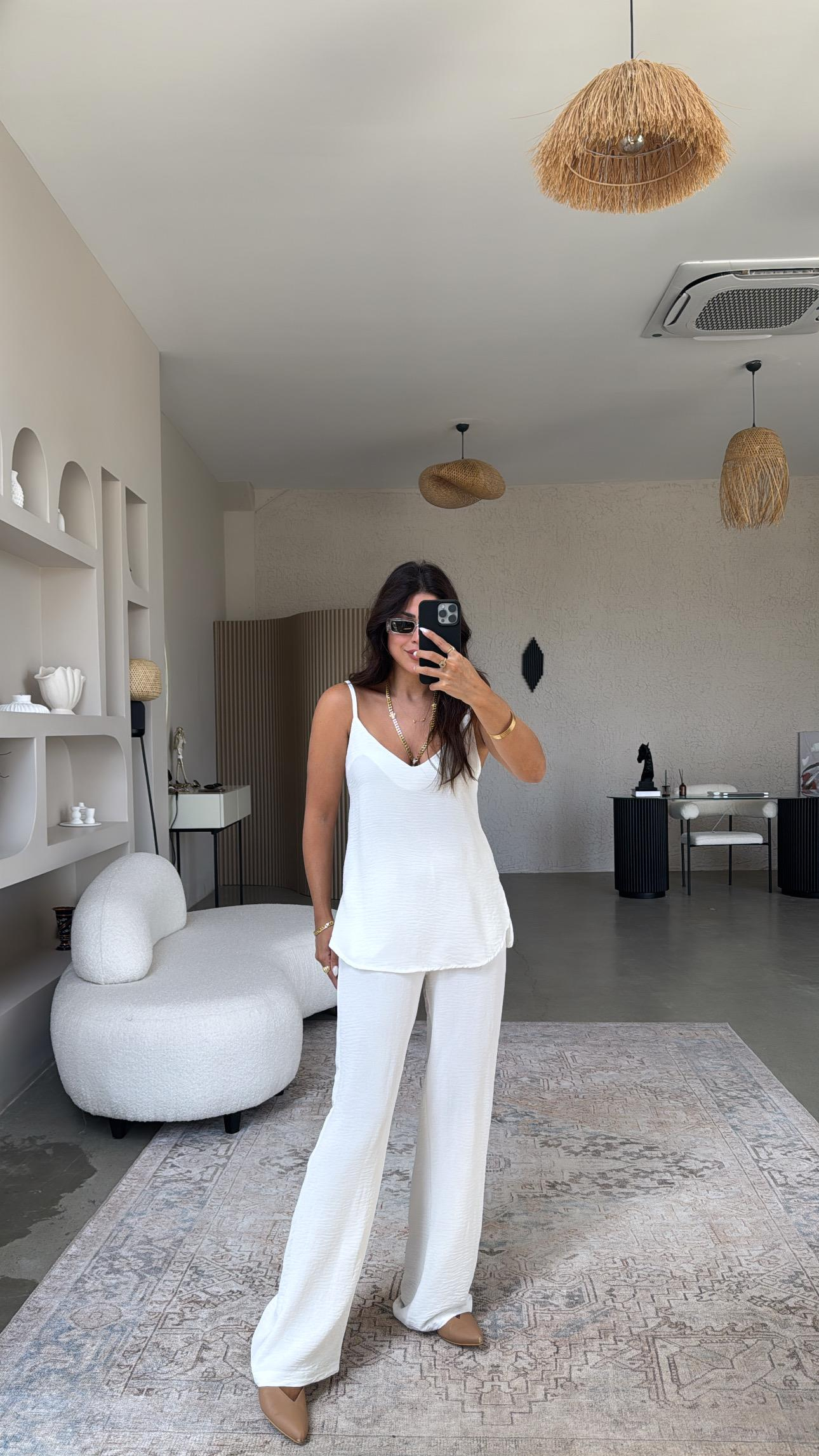 Beyaz İp Askılı Basic Tiril Takım