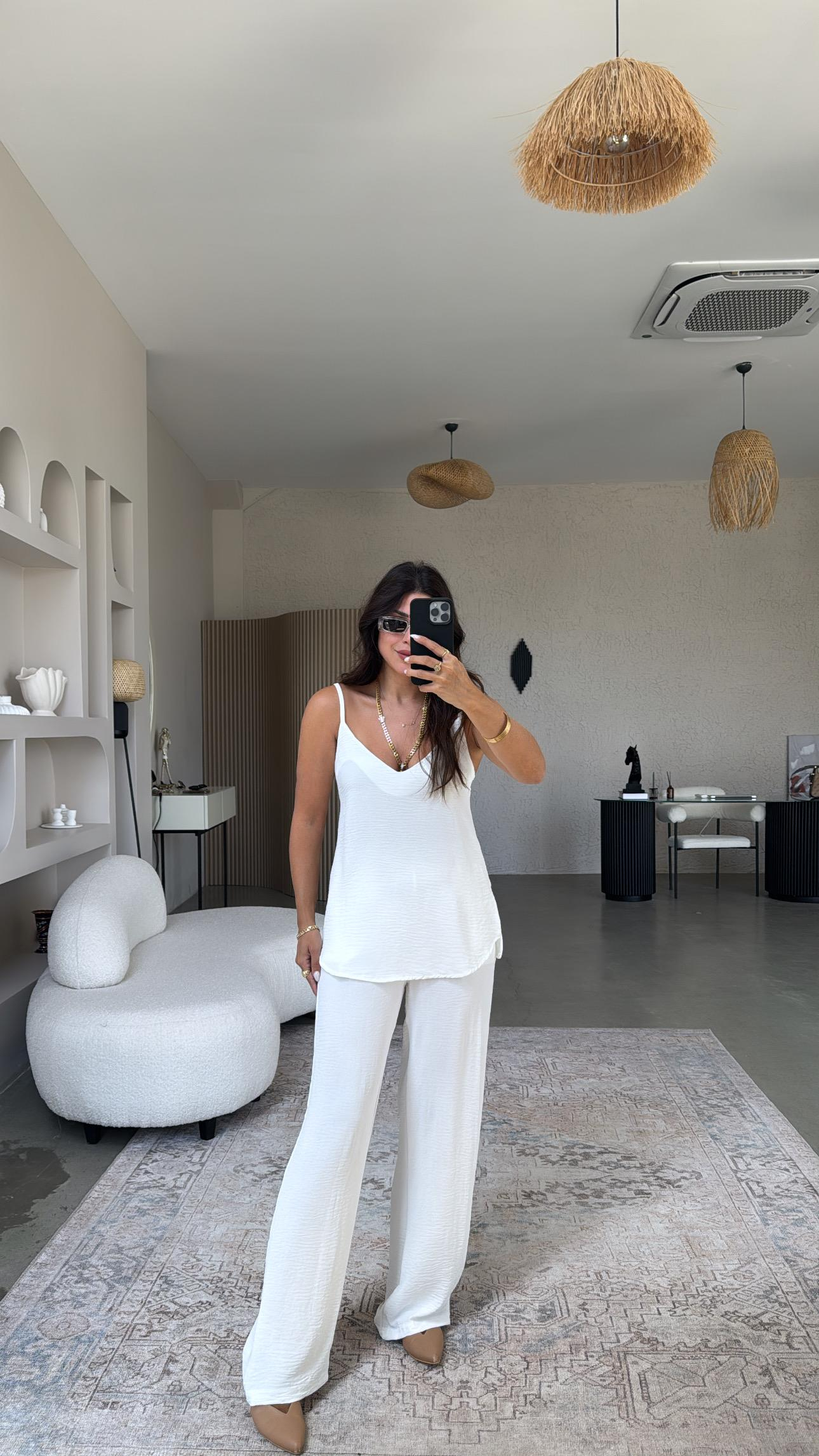 Beyaz İp Askılı Basic Tiril Takım