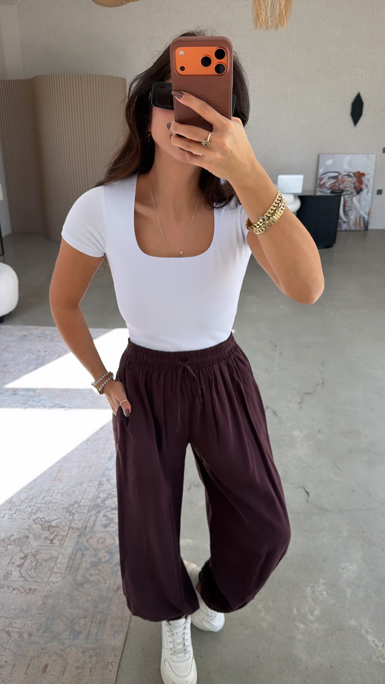 Beyaz Kare Yaka Basic Pamuklu Crop Tshirt