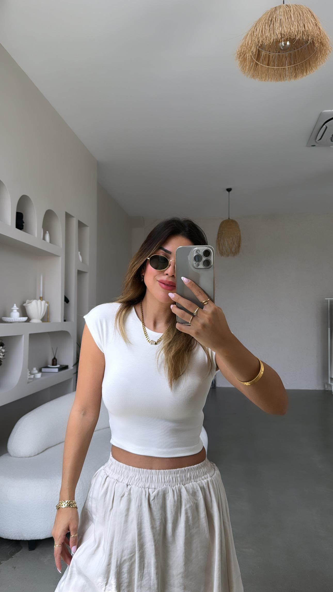 Beyaz Modal Kumaş Basic Tshirt