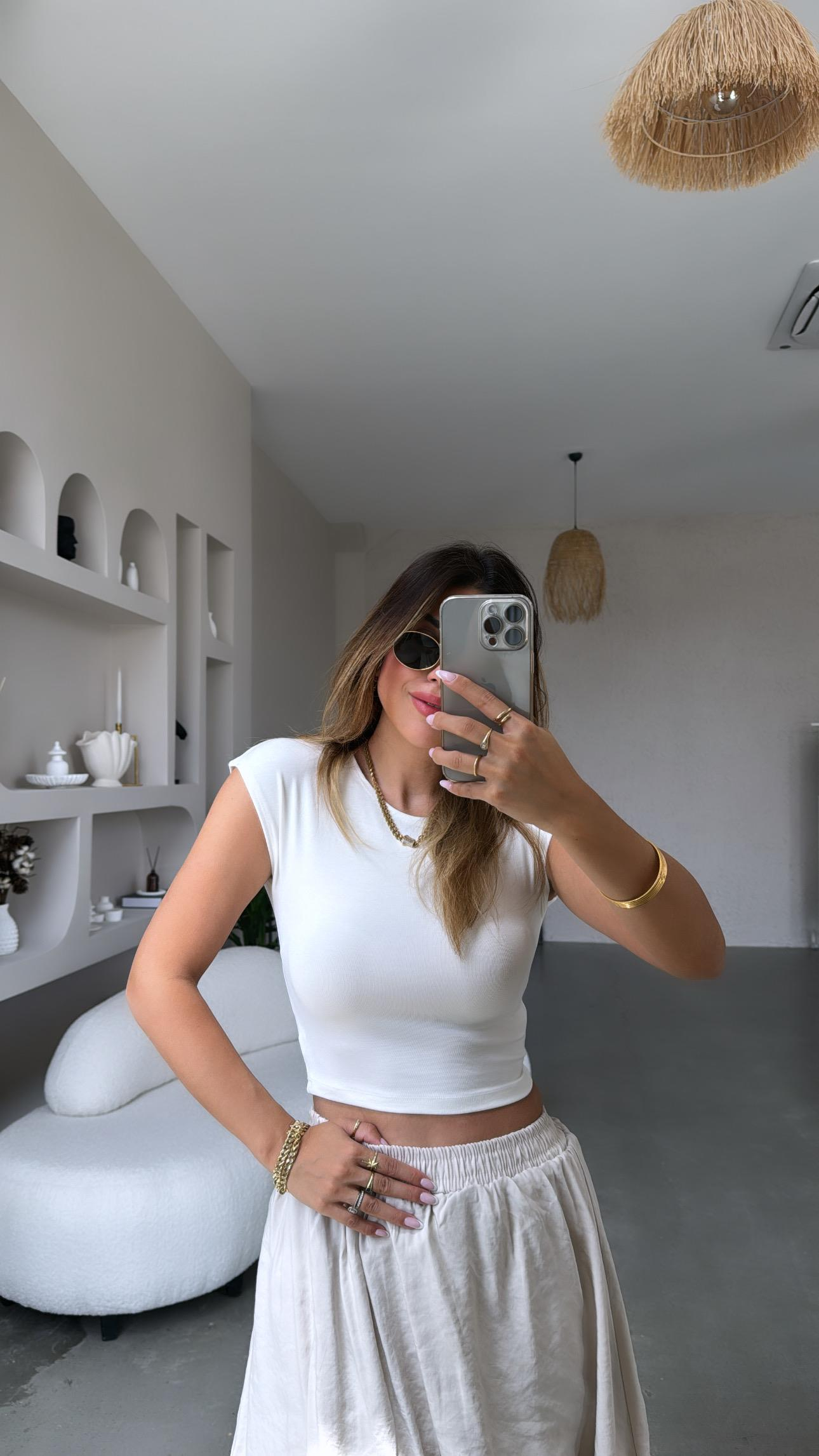 Beyaz Modal Kumaş Basic Tshirt