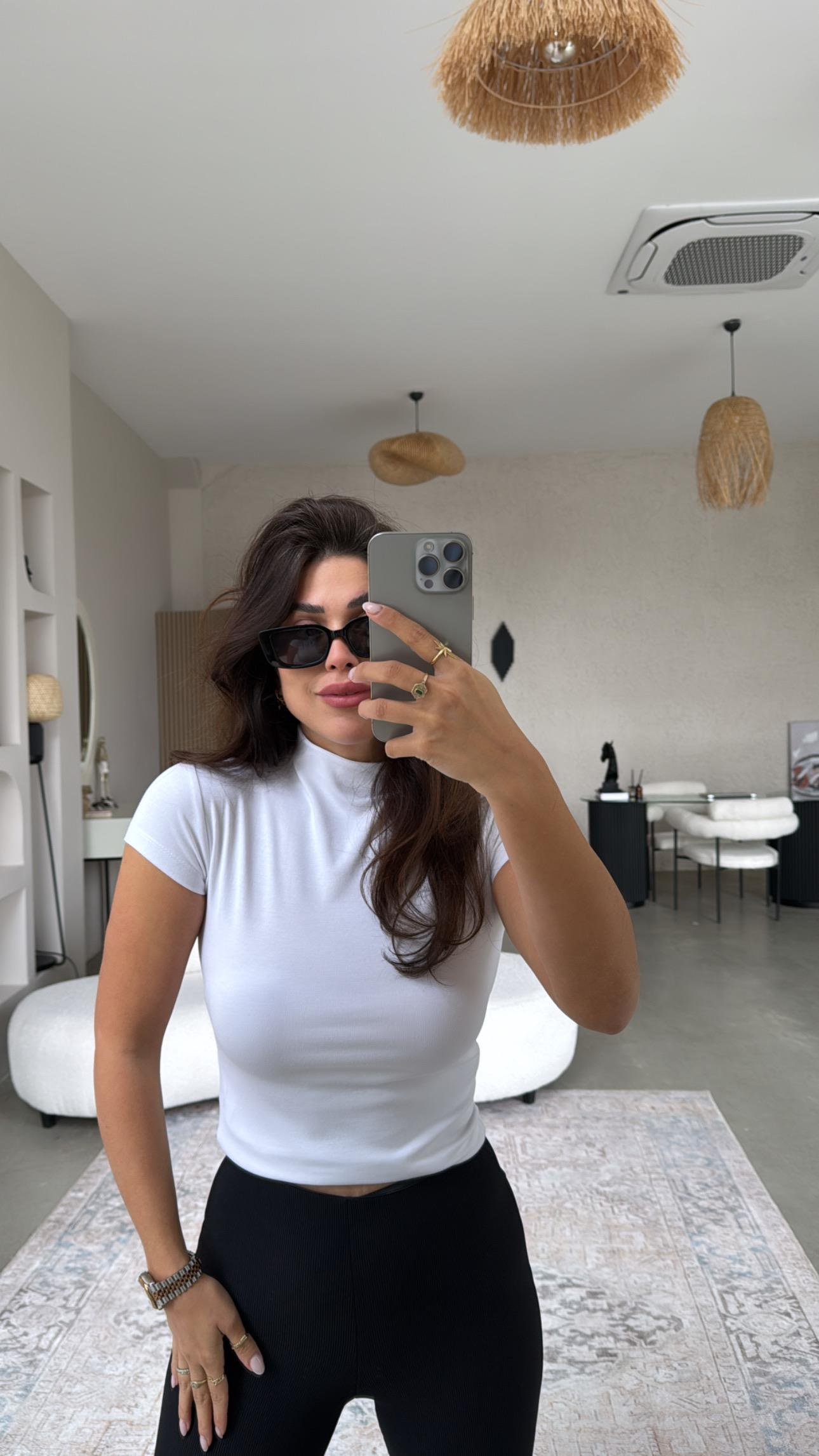 Beyaz Oys Modal Dik Yaka Basic