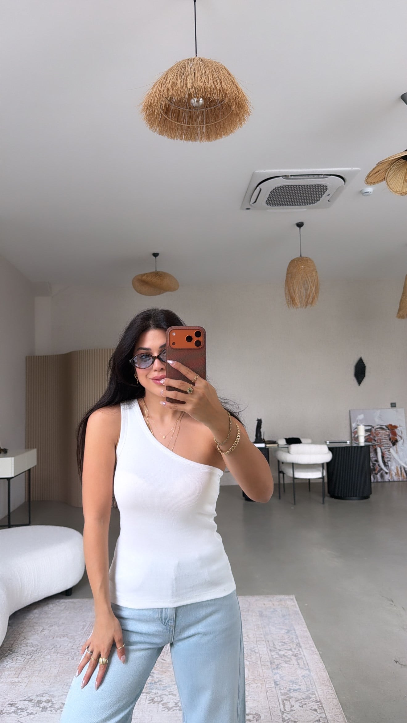 Beyaz Tek Omuz Ribana Atlet