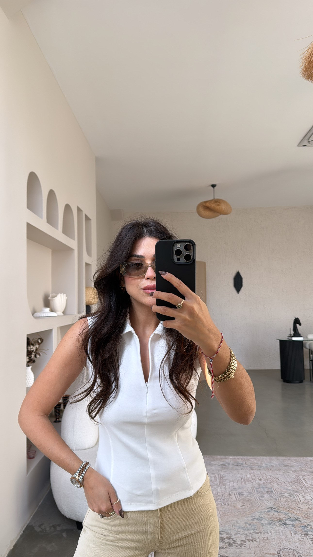 Beyaz Yakalı Fermuarlı Basic