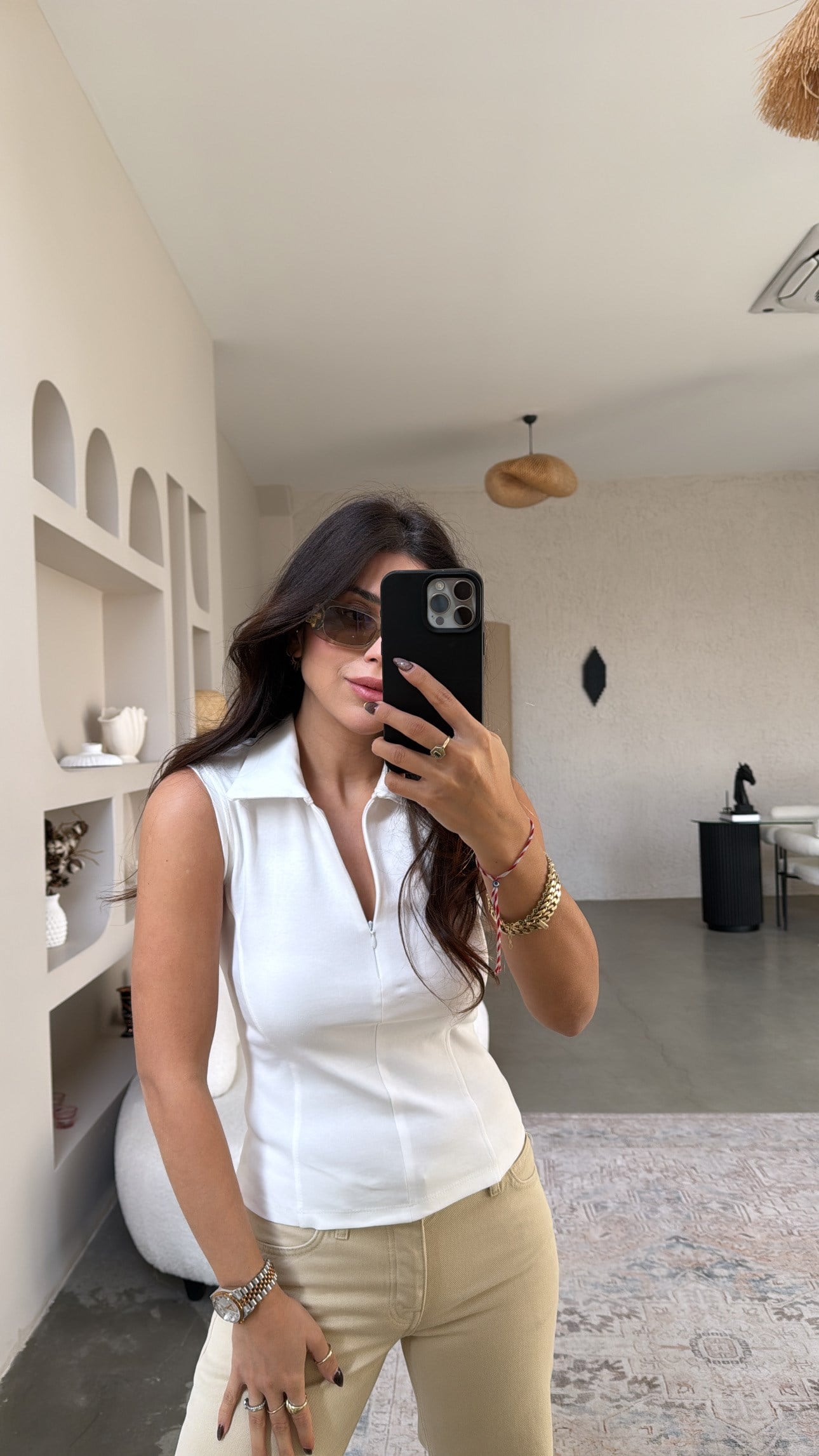 Beyaz Yakalı Fermuarlı Basic