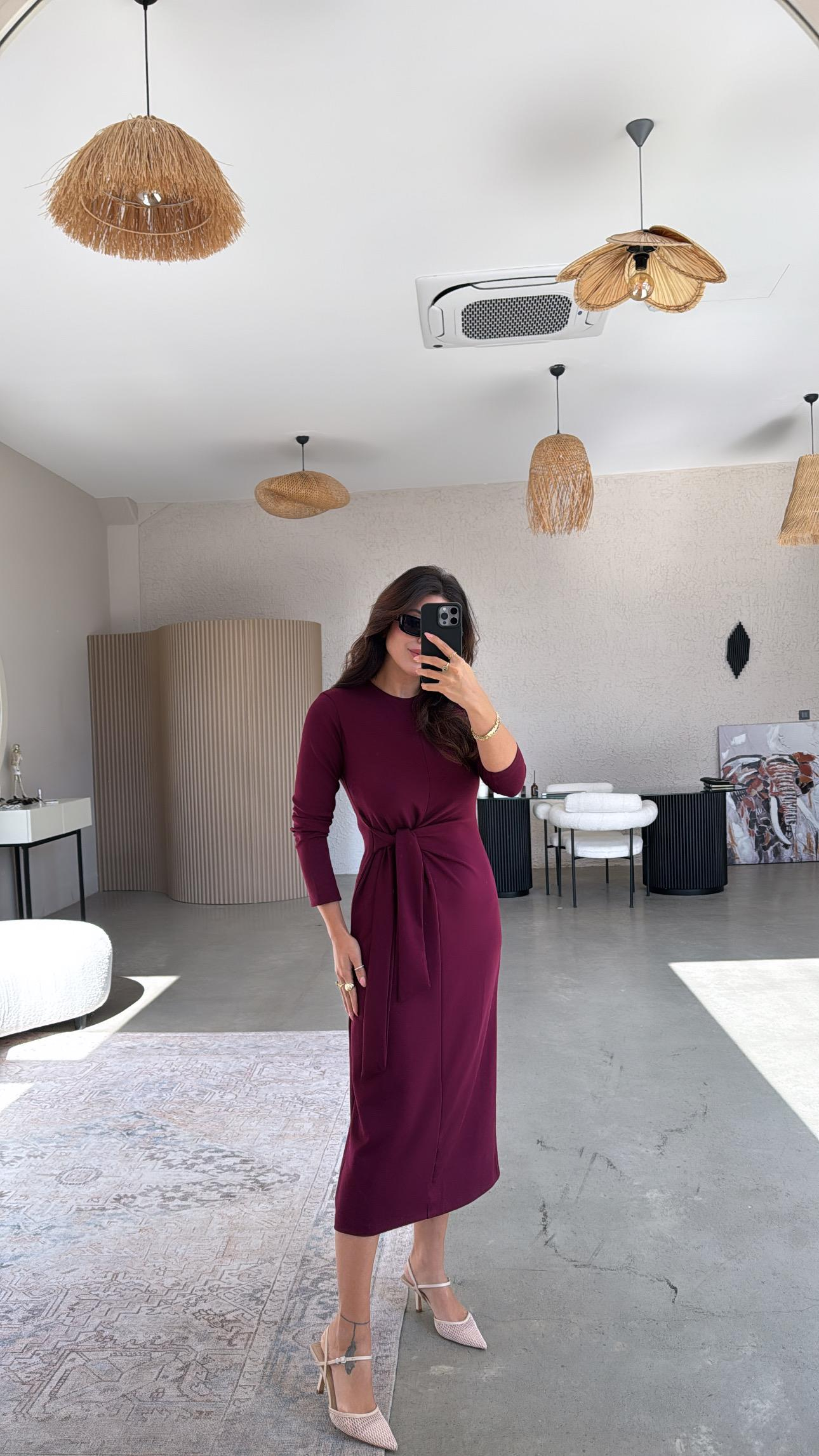 Bordo Bağlamalı Modal Elbise