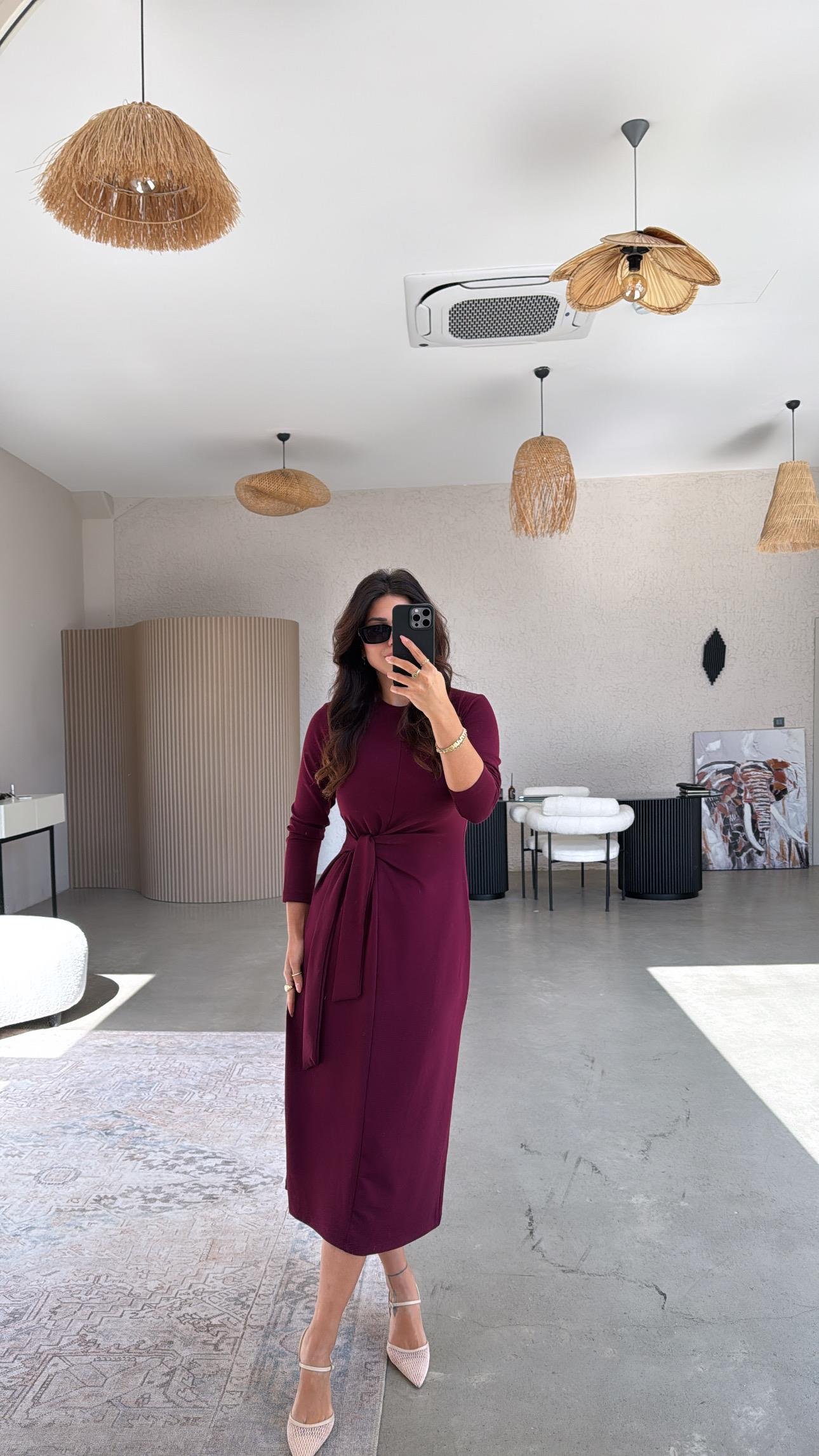 Bordo Bağlamalı Modal Elbise
