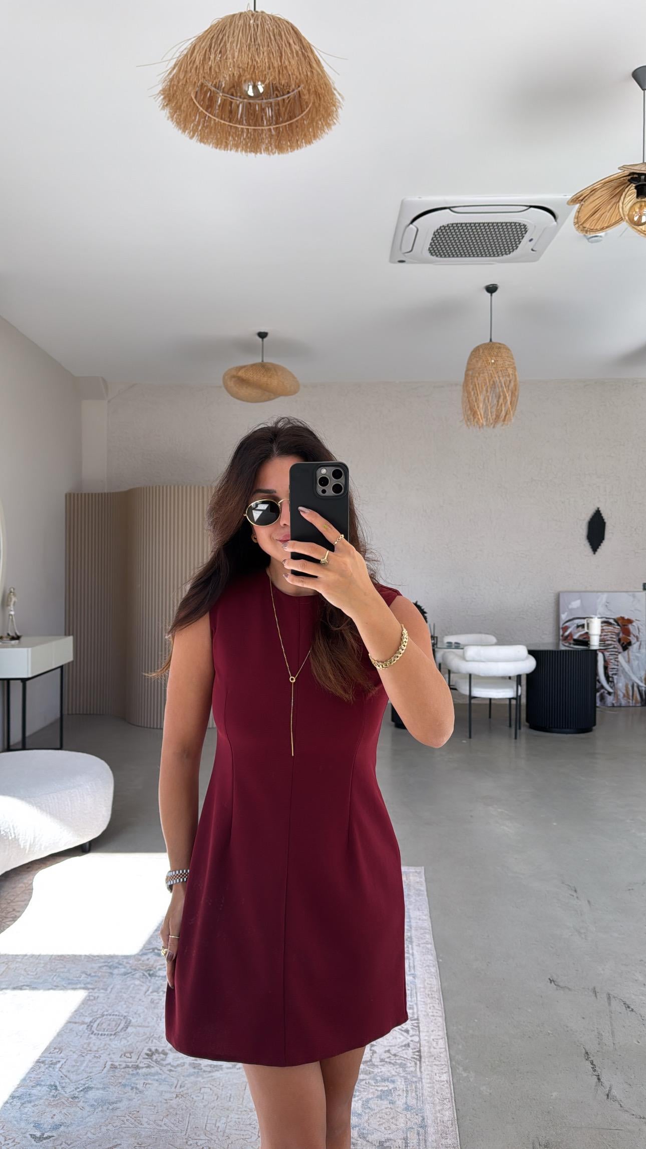 Bordo Basic Krep Joker Elbise