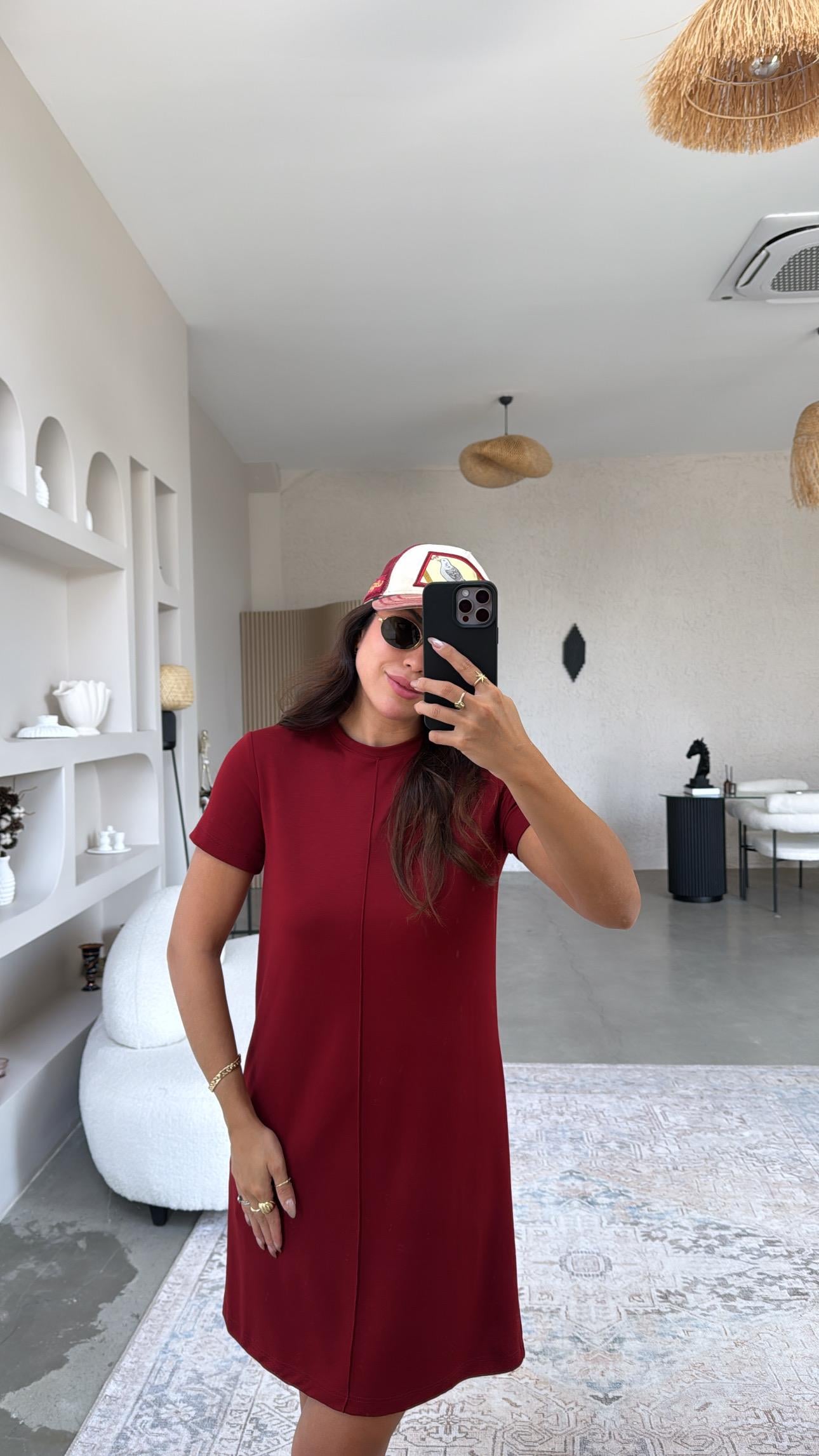 Bordo Çımalı Basic Elbise