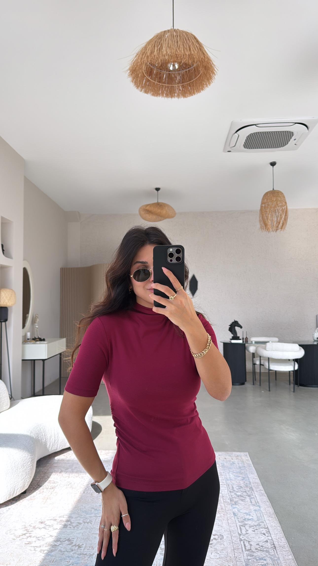 Bordo Dik Yaka Büzgü Detay Modal Basic