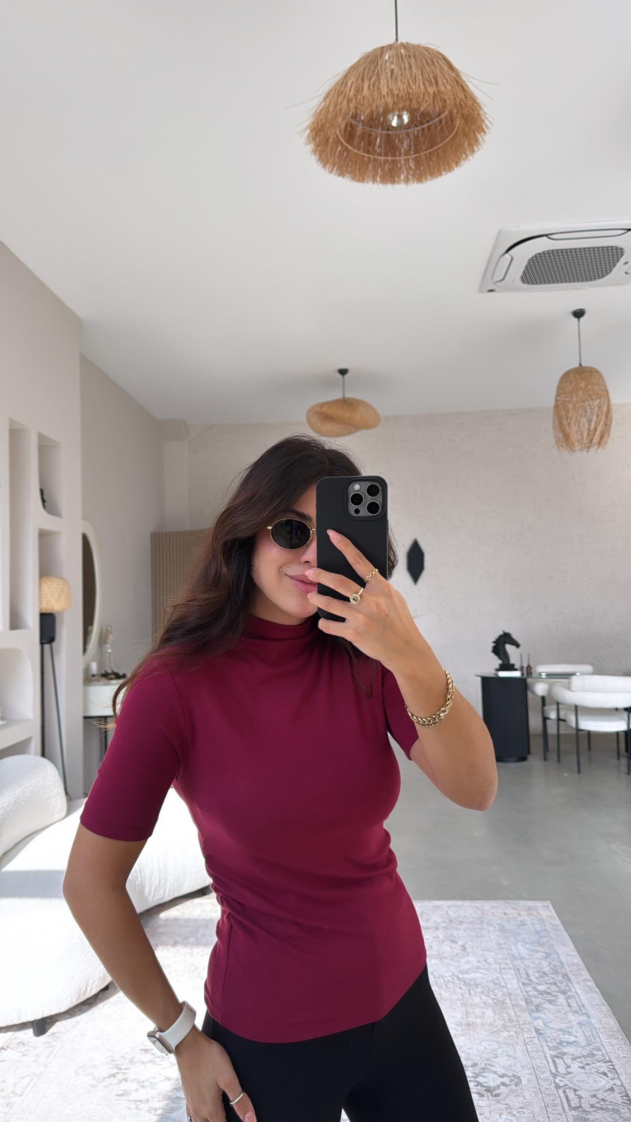 Bordo Dik Yaka Büzgü Detay Modal Basic