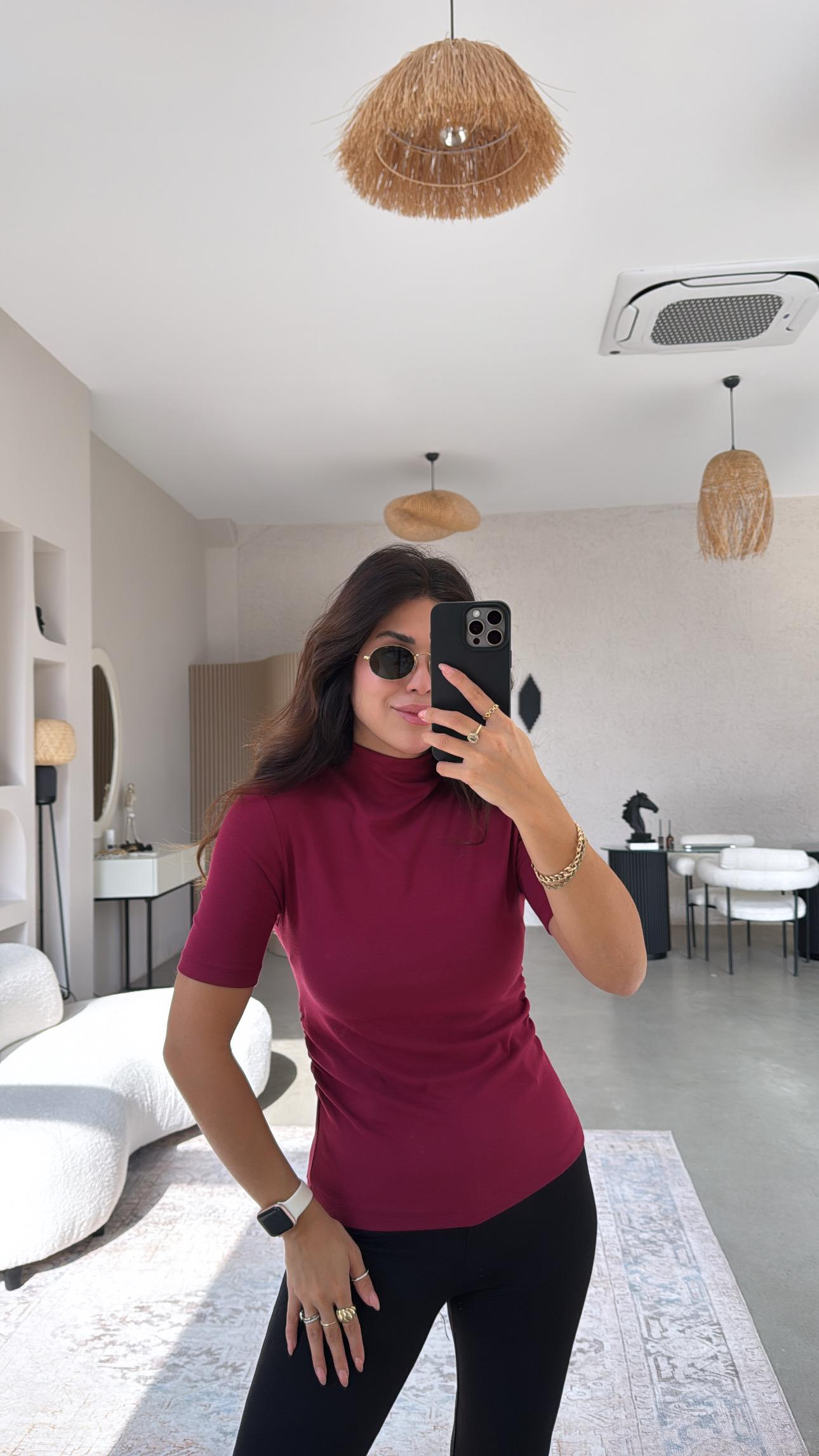 Bordo Dik Yaka Büzgü Detay Modal Basic