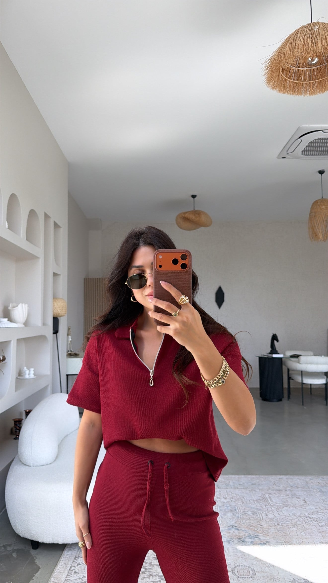 Bordo Fitilli Fermuarlı Kısa Kol Basic Takım