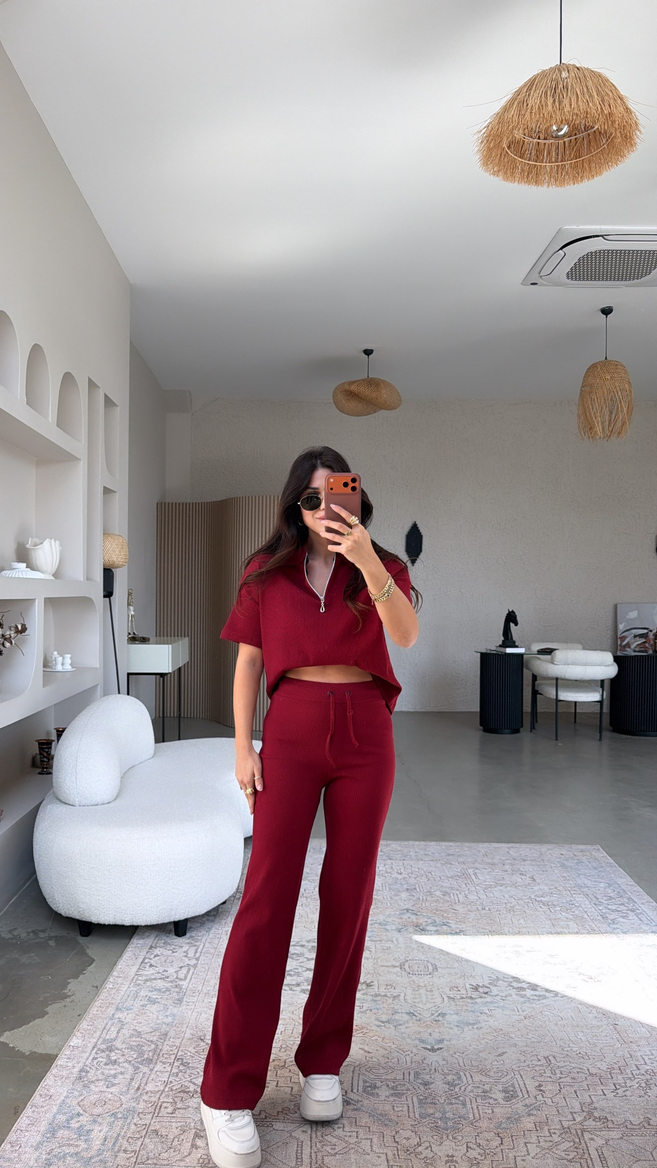 Bordo Fitilli Fermuarlı Kısa Kol Basic Takım